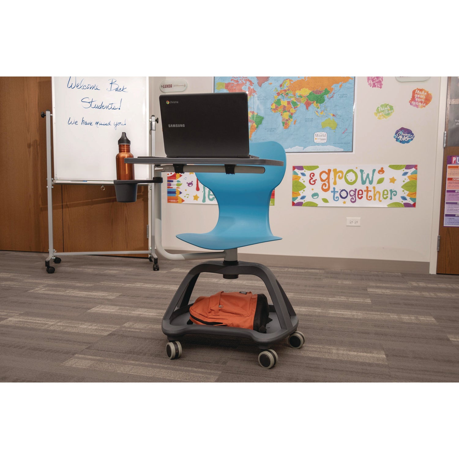 Classroom Series All-In-One Student Desk And Chair, Supports Up To 330 Lb, 19" Seat Height, Blue Seat/Back, Gray Base