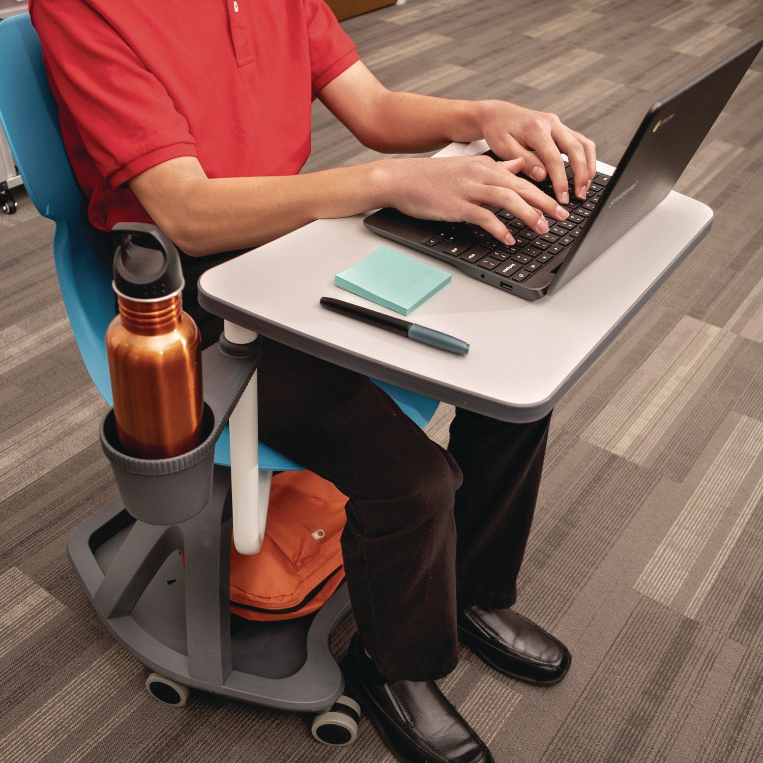 Classroom Series All-In-One Student Desk And Chair, Supports Up To 330 Lb, 19" Seat Height, Blue Seat/Back, Gray Base
