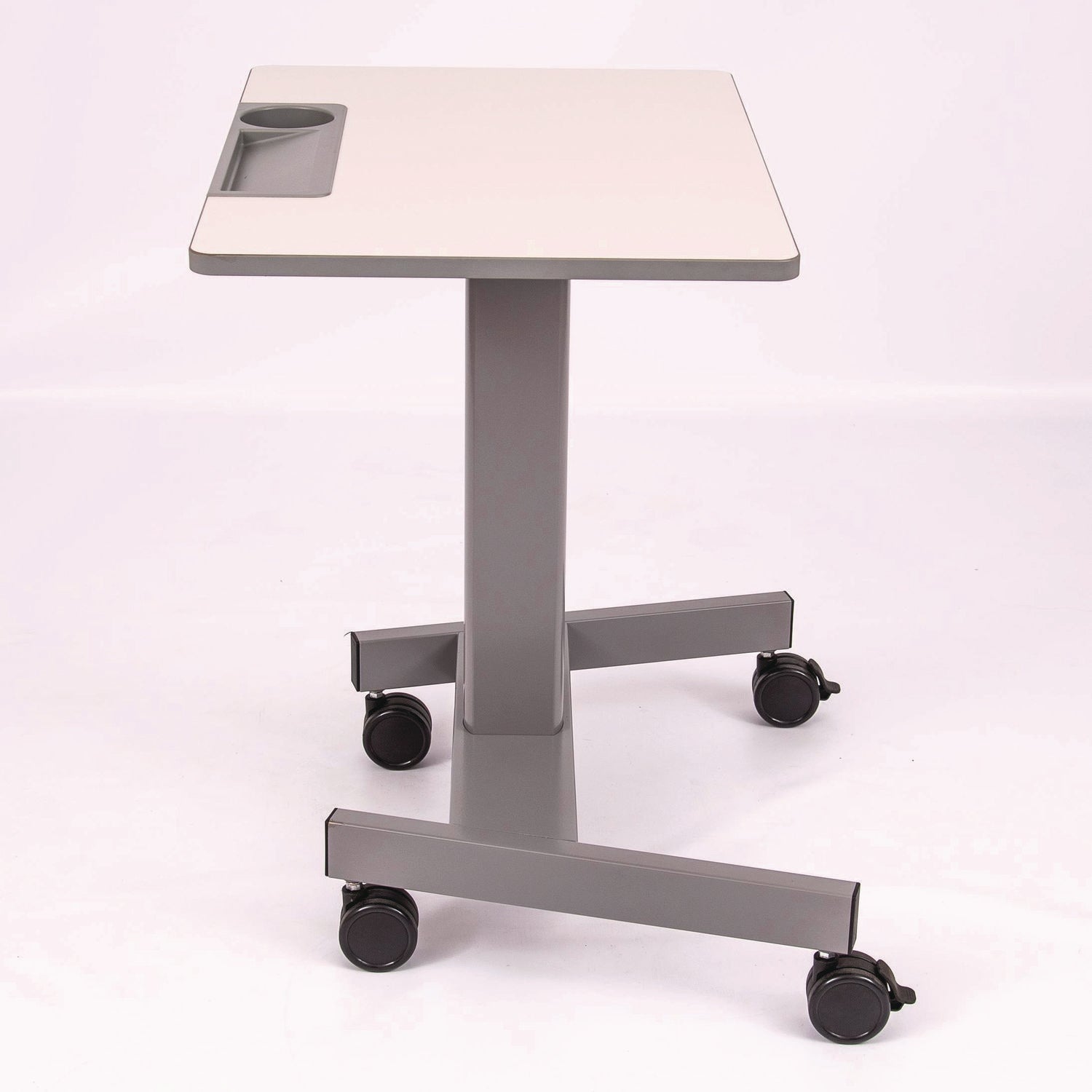 Pneumatic Sit Stand Desk, 27.5 X 19.5 X 26.25 To 42, White/Gray