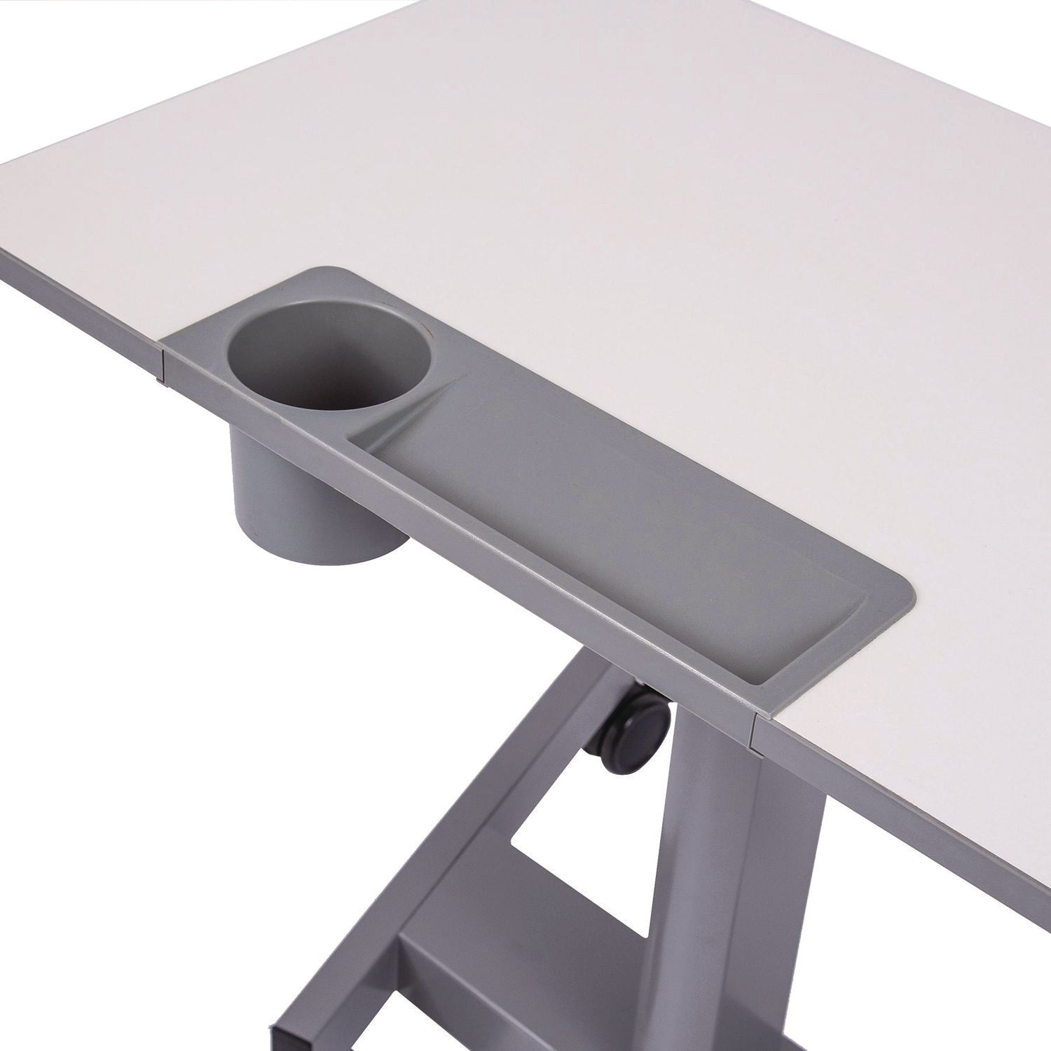 Pneumatic Adjustable Height Flip Top Student Desk, 27.5 X 19.5 X 26.25 To 42, White/Gray