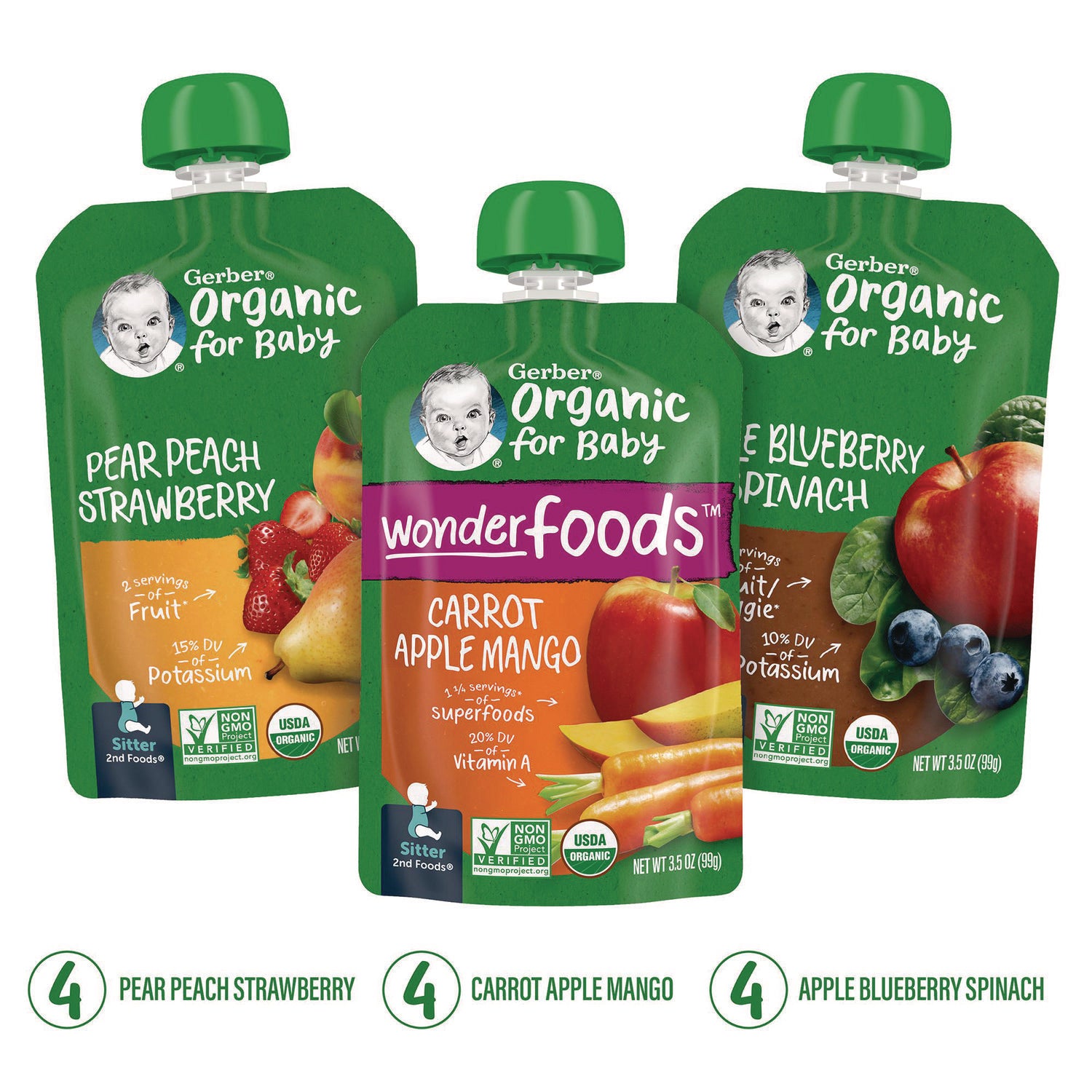 Organic 2nd Foods Baby Food Pouches, Assorted Flavors, 3.5 oz Pouch, 12/Carton