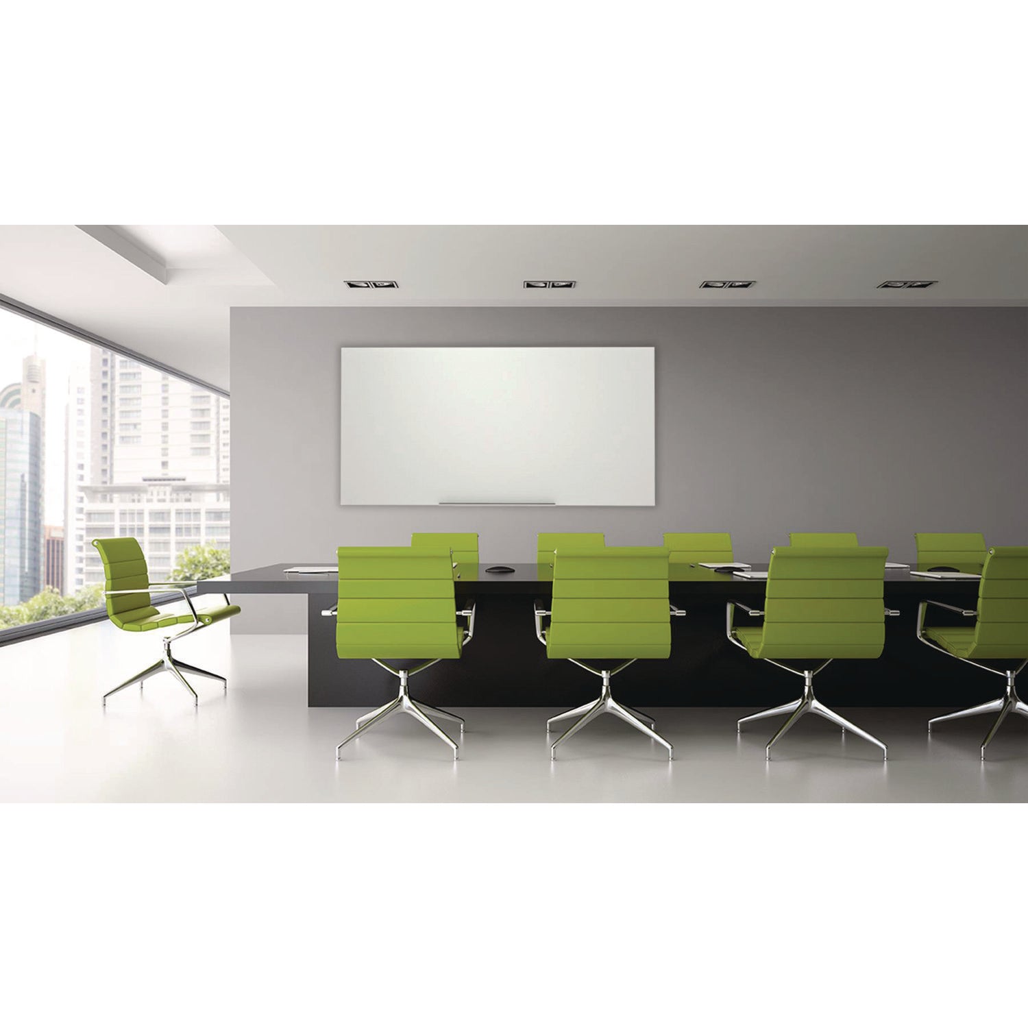 Magnetic Wall-Mounted Glass Board, 48" X 36", White Surface, Silver Aluminum Frame
