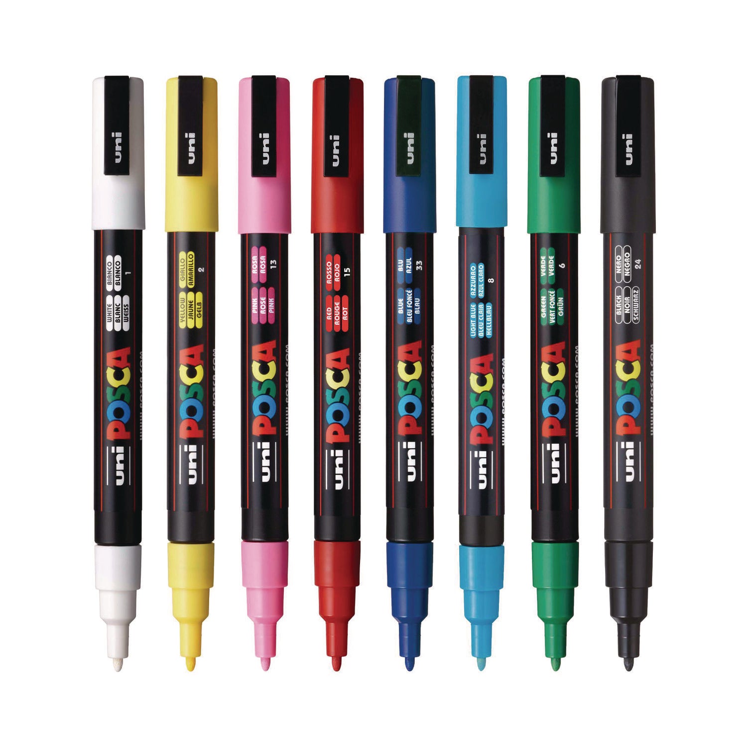 uni® POSCA PC-3M Water-Based Paint Markers, Reversible Fine Tip (0.9-1.3mm), Assorted Colors, 8 Pack