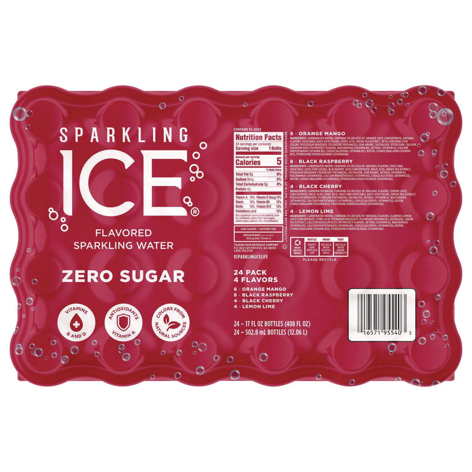 Black Cherry, Lemon Lime, Orange Mango, Raspberry - 1 / Carton