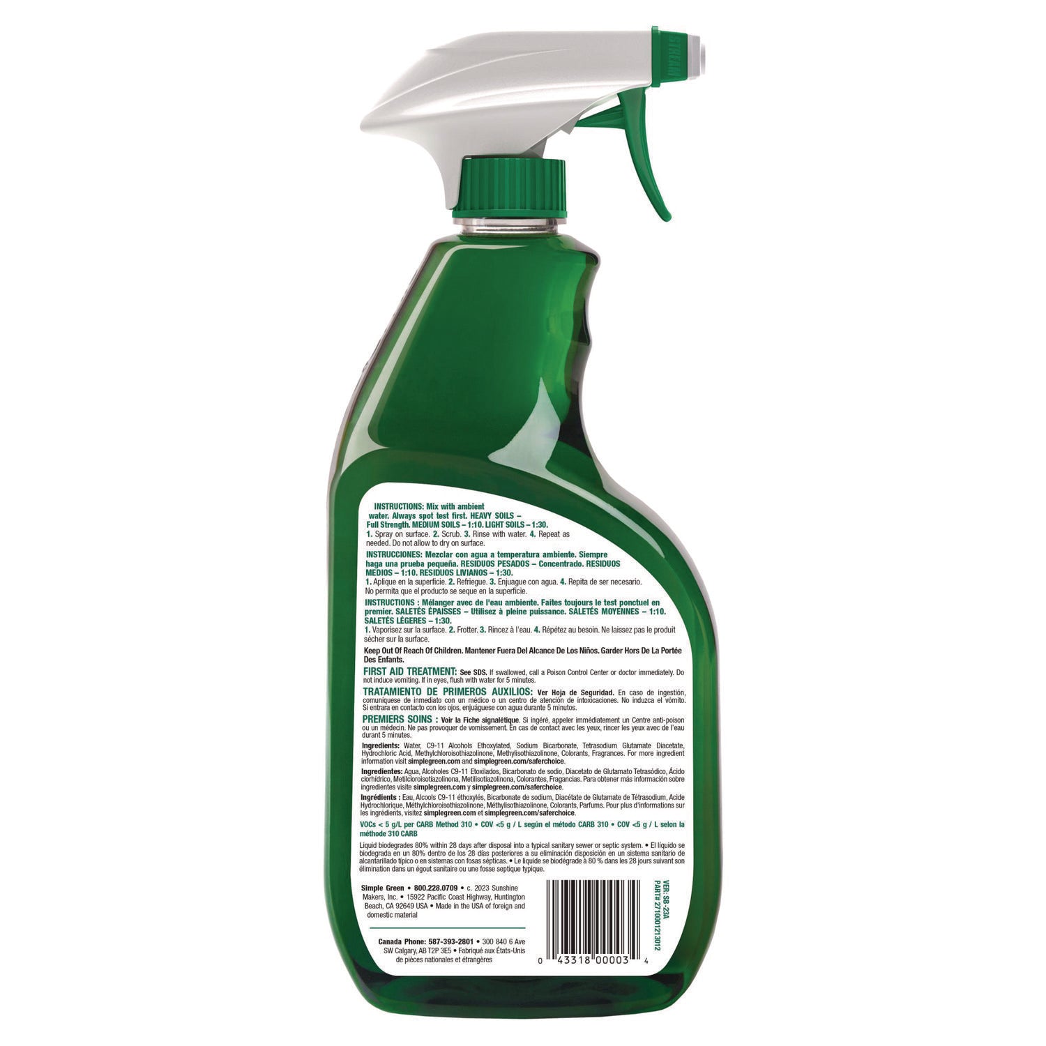 Simple Green Industrial Cleaner/Degreaser - Concentrate - Spray - 24 fl oz (0.8 quart) - Original Scent - Non-abrasive, Non-flammable - Green - 1 Each