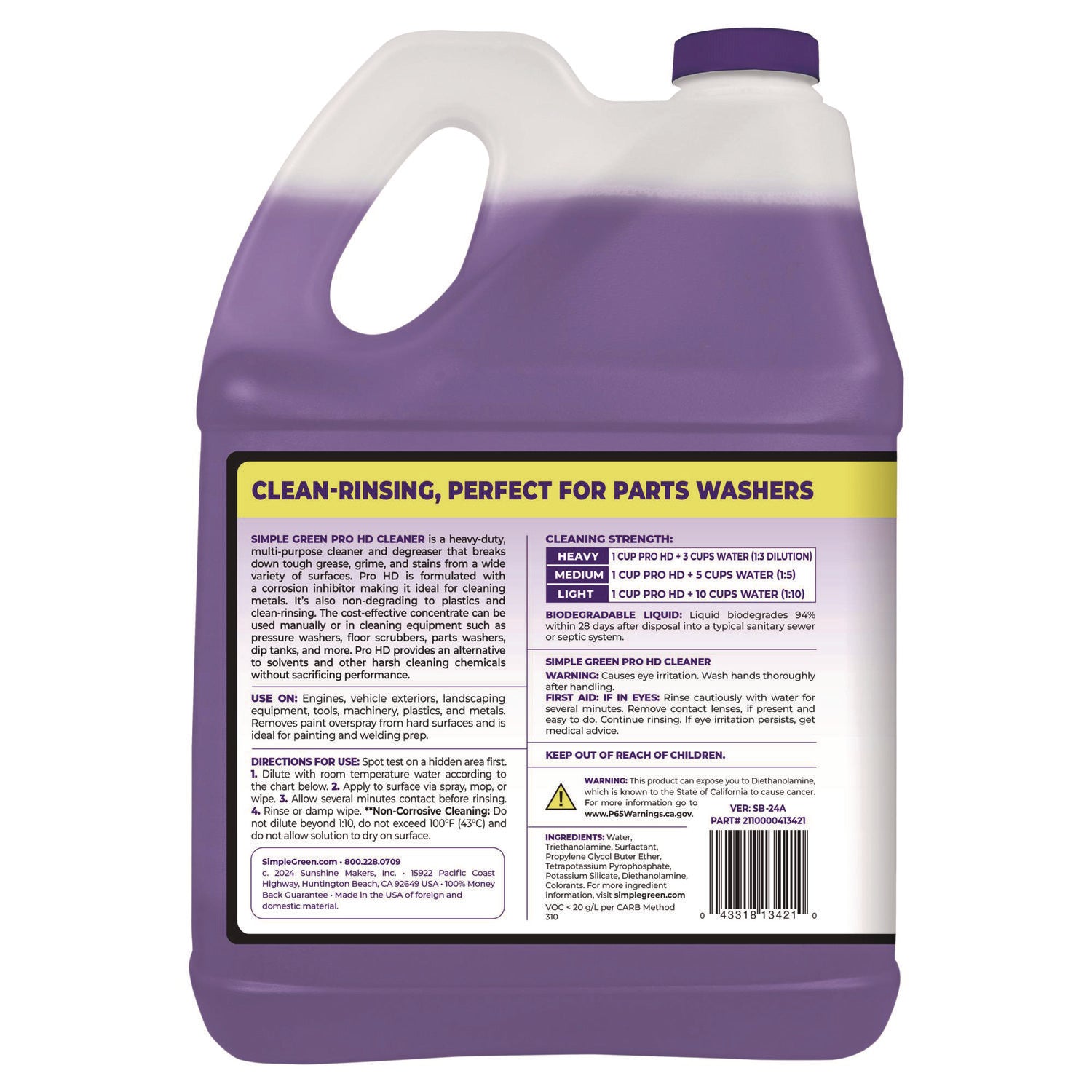 Simple Green Pro HD All-In-One Heavy-Duty Cleaner - For Multipurpose - Concentrate - Liquid - 128 fl oz (4 quart) - Heavy Duty, Non-corrosive, Fragrance-free - Purple - 1 Each