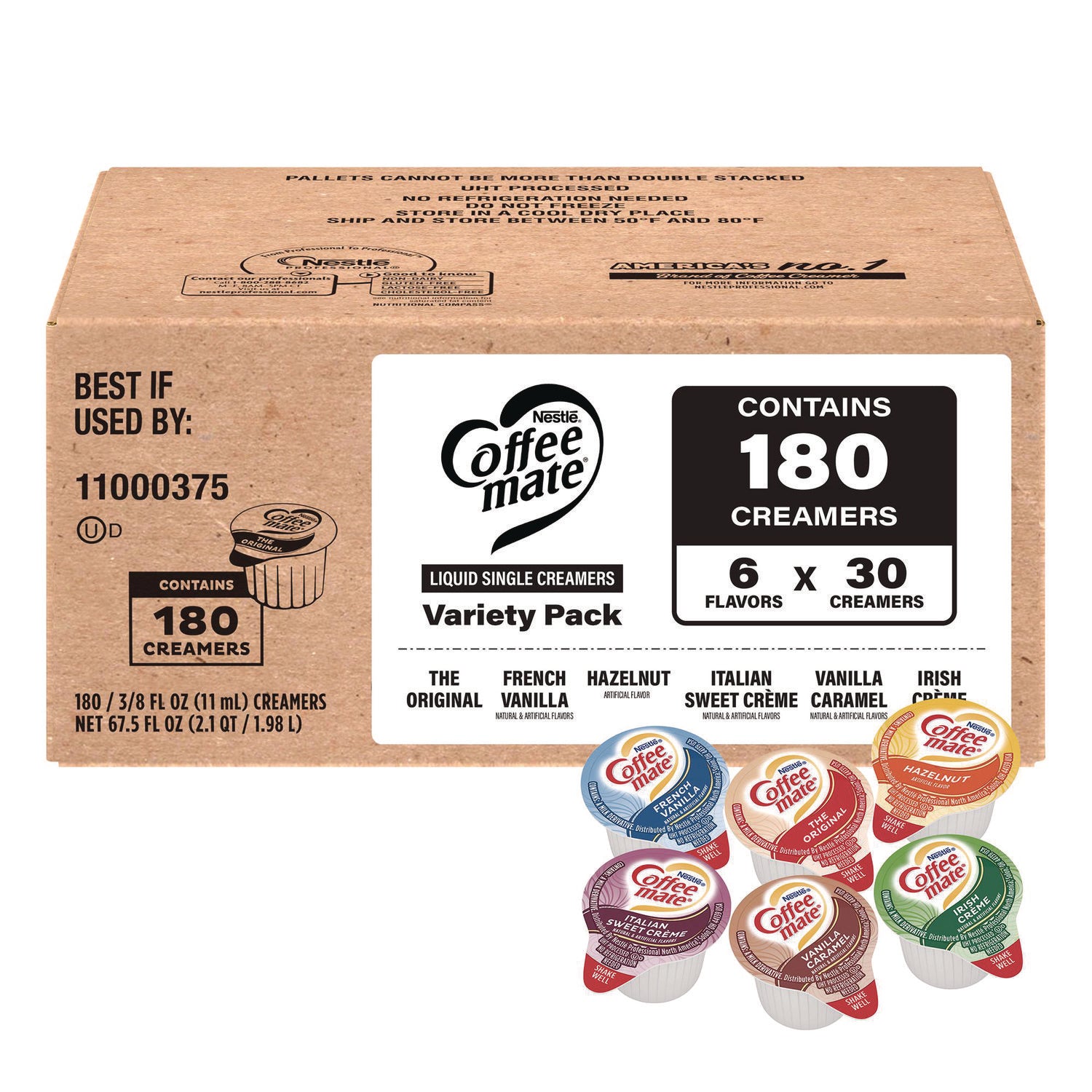 Irish Creme, Original, French Vanilla, Hazelnut, Vanilla Caramel, Italian Sweet Creme Flavor - 0.38 fl oz (11 mL) - 180/Box - 1 Carton