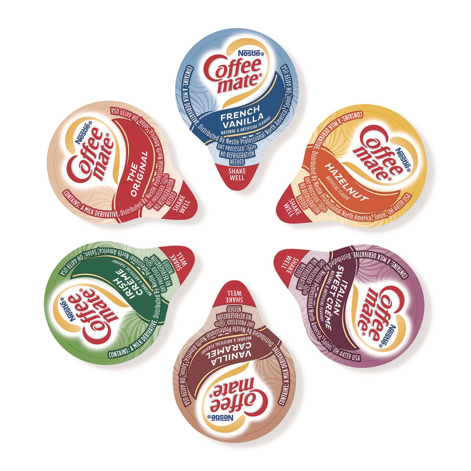 Irish Creme, Original, French Vanilla, Hazelnut, Vanilla Caramel, Italian Sweet Creme Flavor - 0.38 fl oz (11 mL) - 180/Box - 1 Carton