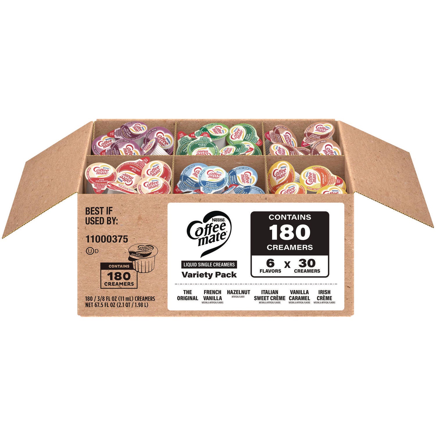 Irish Creme, Original, French Vanilla, Hazelnut, Vanilla Caramel, Italian Sweet Creme Flavor - 0.38 fl oz (11 mL) - 180/Box - 1 Carton