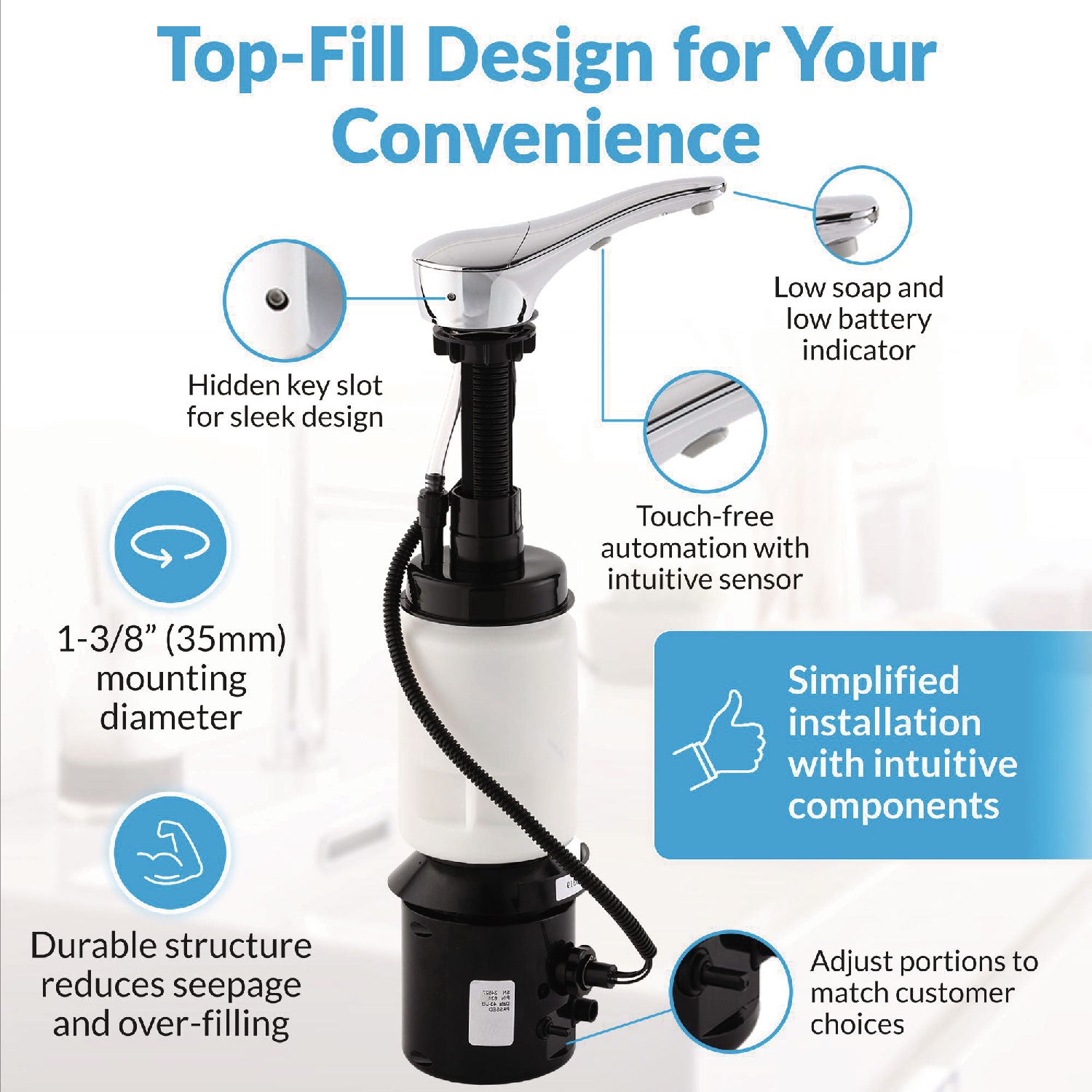 SureFlo Top-Fill Automatic Bulk Foam Soap Dispenser, 2.75 x 6.75 x 3, Polished Chrome