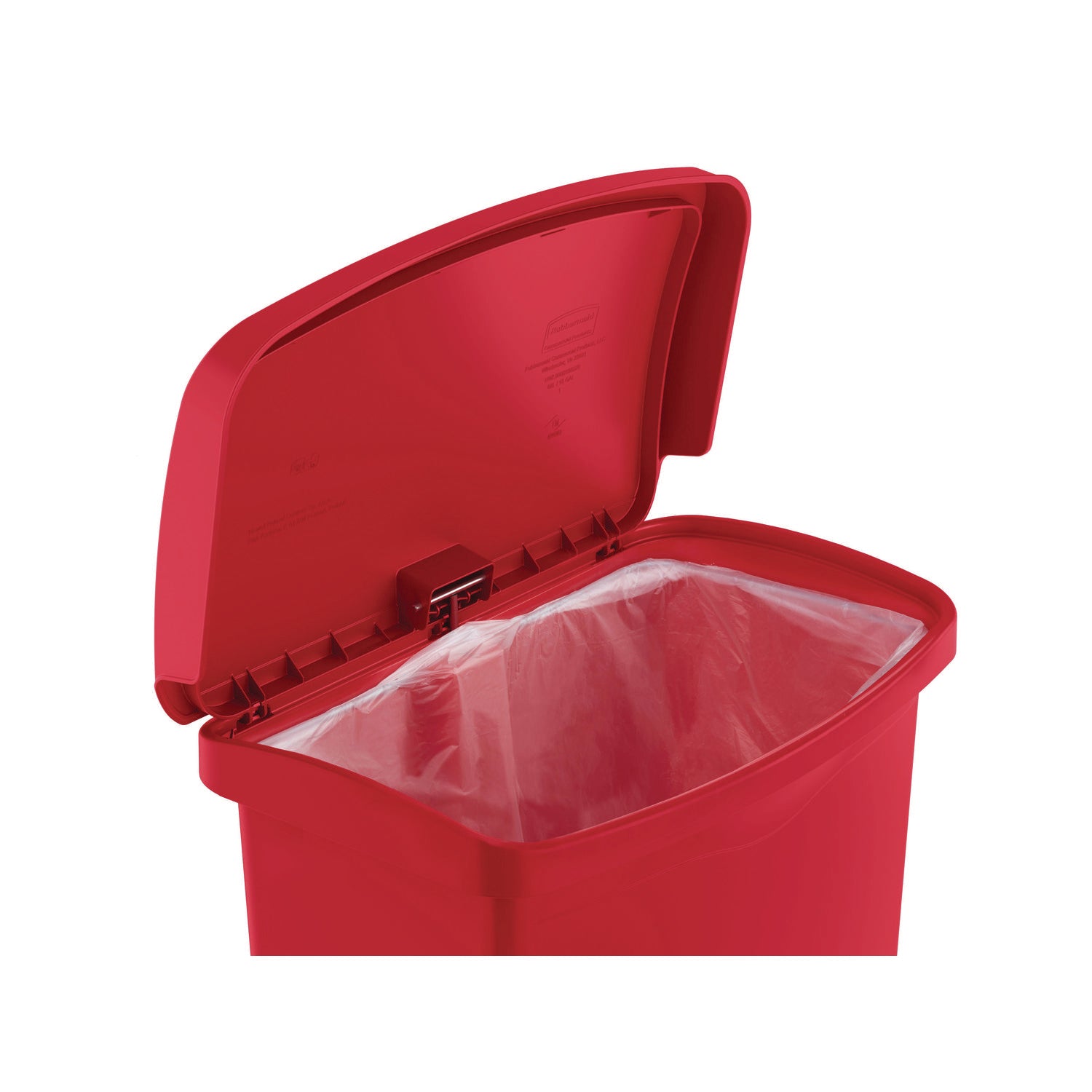 Rubbermaid Commercial Slim Jim Step-On Container, 13 Gallon, Red, Hinged Lid, Foot Pedal, Plastic/Resin, 28.3" H x 11.5" W, 1 Each