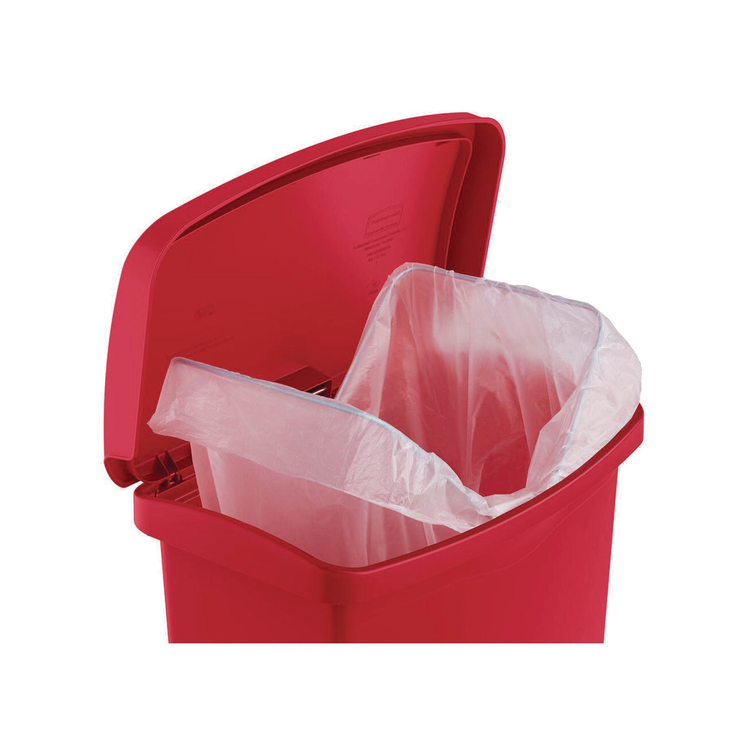 Rubbermaid Commercial Slim Jim 18-gal Step-On Container, Red, Hinged Lid, Foot Pedal, Plastic/Resin, 31.6" H x 12.2" W x 19.7" L, 1 Each