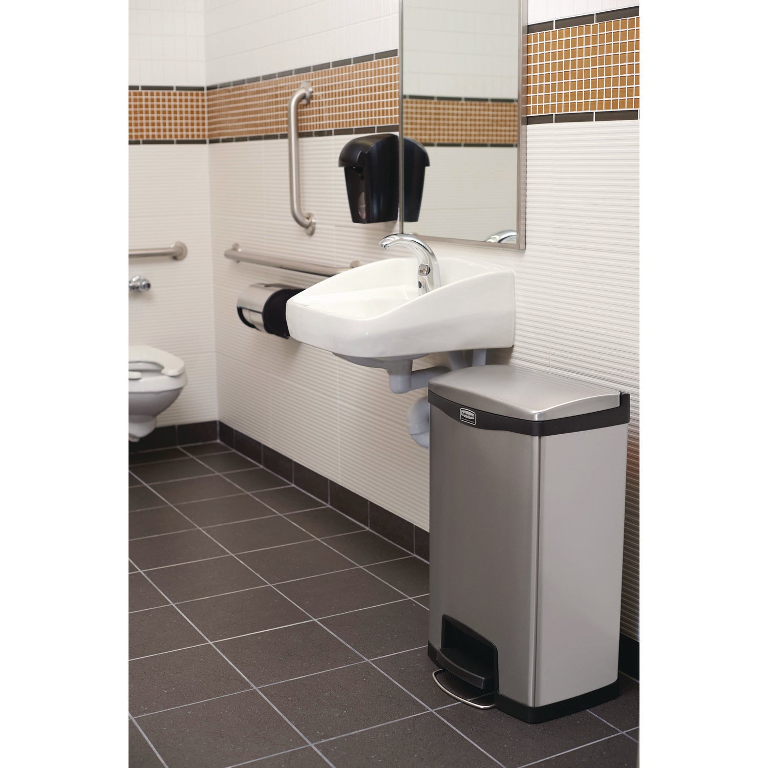 13 gal Capacity - 28.7" Height x 13.7" Width - Stainless Steel, Poly - Black - 1 Each
