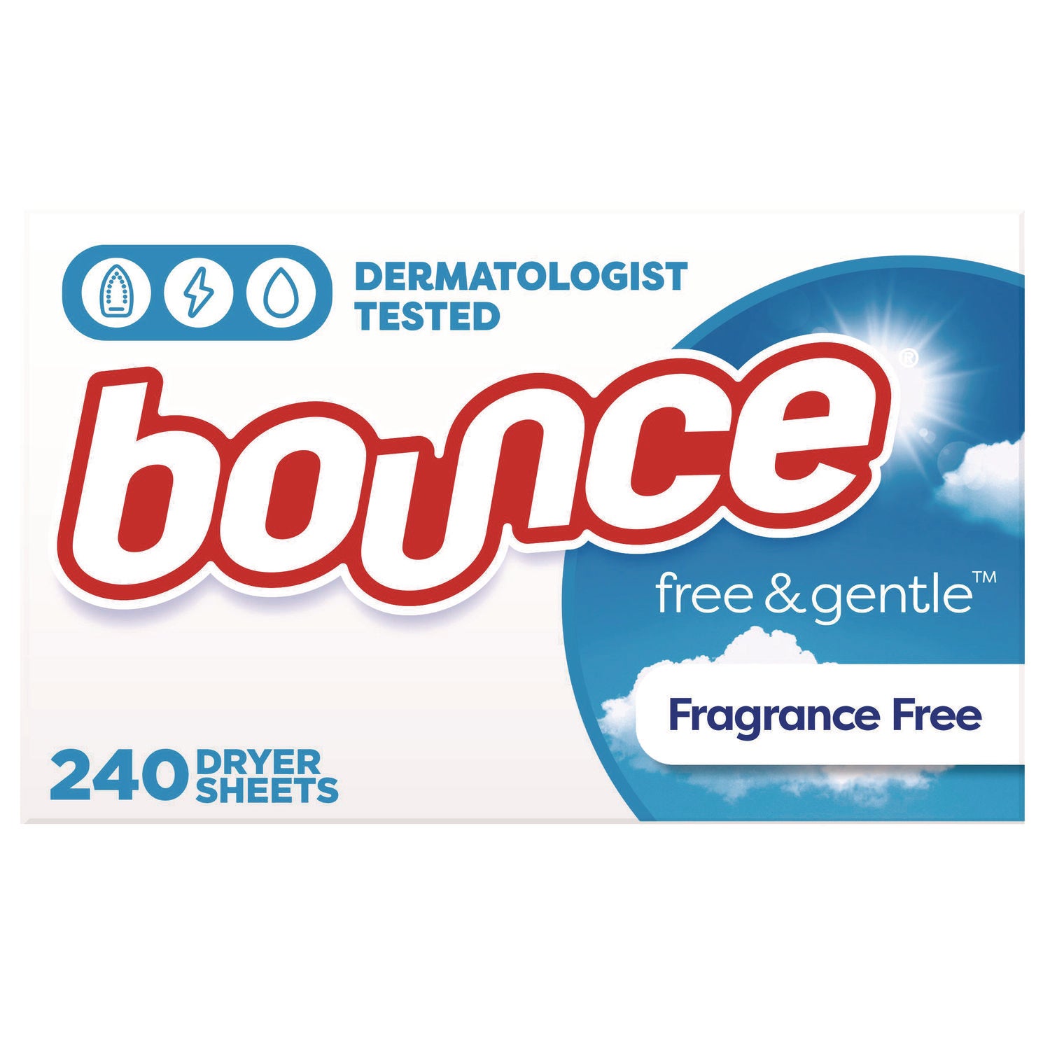 Bounce Free & Gentle Dryer Sheets - 9" Length x 6.04" Width - Dye-free, Scent-free, Wrinkle-free, Hypoallergenic, Soft - White - 240 / Box