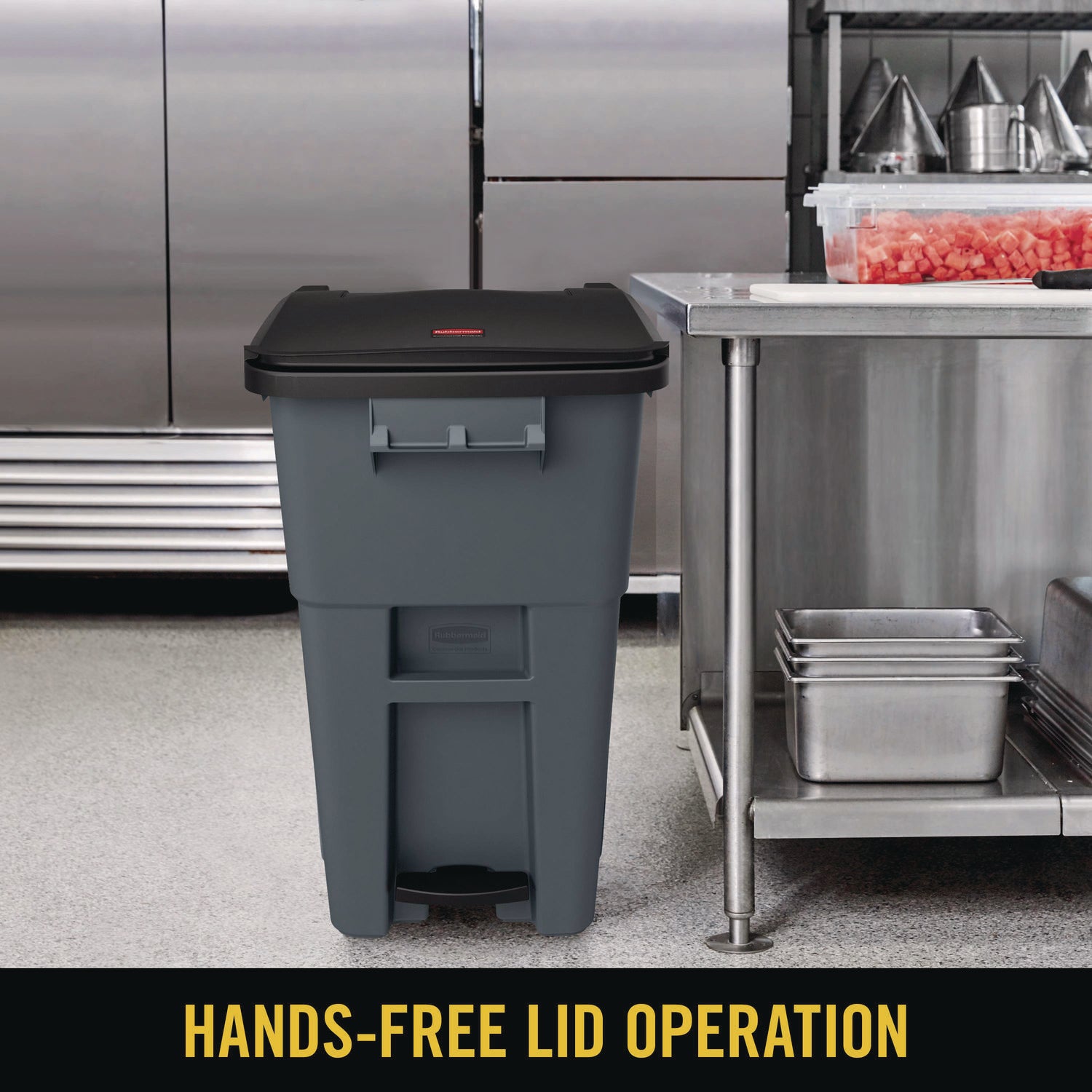 Step-on Opening - Rollout Lid - 50 gal Capacity - Manual - Heavy Duty, Wheels, Reinforced, Handle, Easy to Clean - 39.6" Height x 24" Width - High-density Polyethylene (HDPE) - Gray - 1 Each