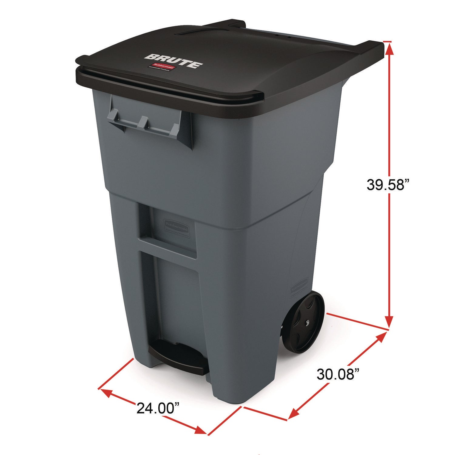 Step-on Opening - Rollout Lid - 50 gal Capacity - Manual - Heavy Duty, Wheels, Reinforced, Handle, Easy to Clean - 39.6" Height x 24" Width - High-density Polyethylene (HDPE) - Gray - 1 Each