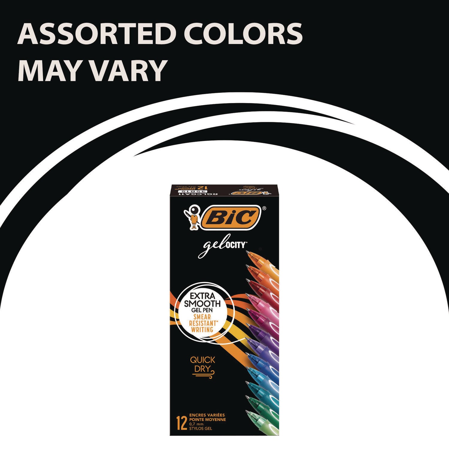 Gel-ocity Quick Dry Gel Pen, Retractable, Fine 0.7 mm, Assorted Ink and Barrel Colors, Dozen