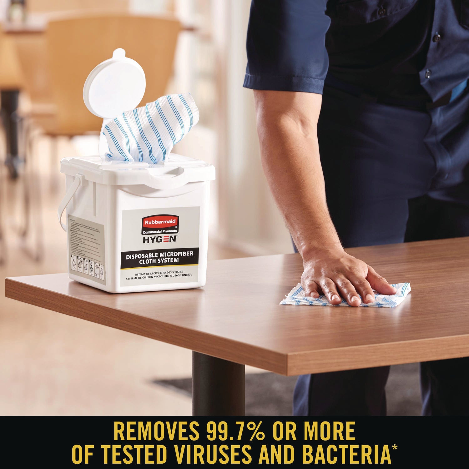 Rubbermaid Commercial HYGEN Microfiber Cloths - 12" Length x 12" Width - Disinfectant, Low Linting, Built-In Scrubber, Disposable, Contaminant-free - Blue - 10/Pack - 60 / Carton