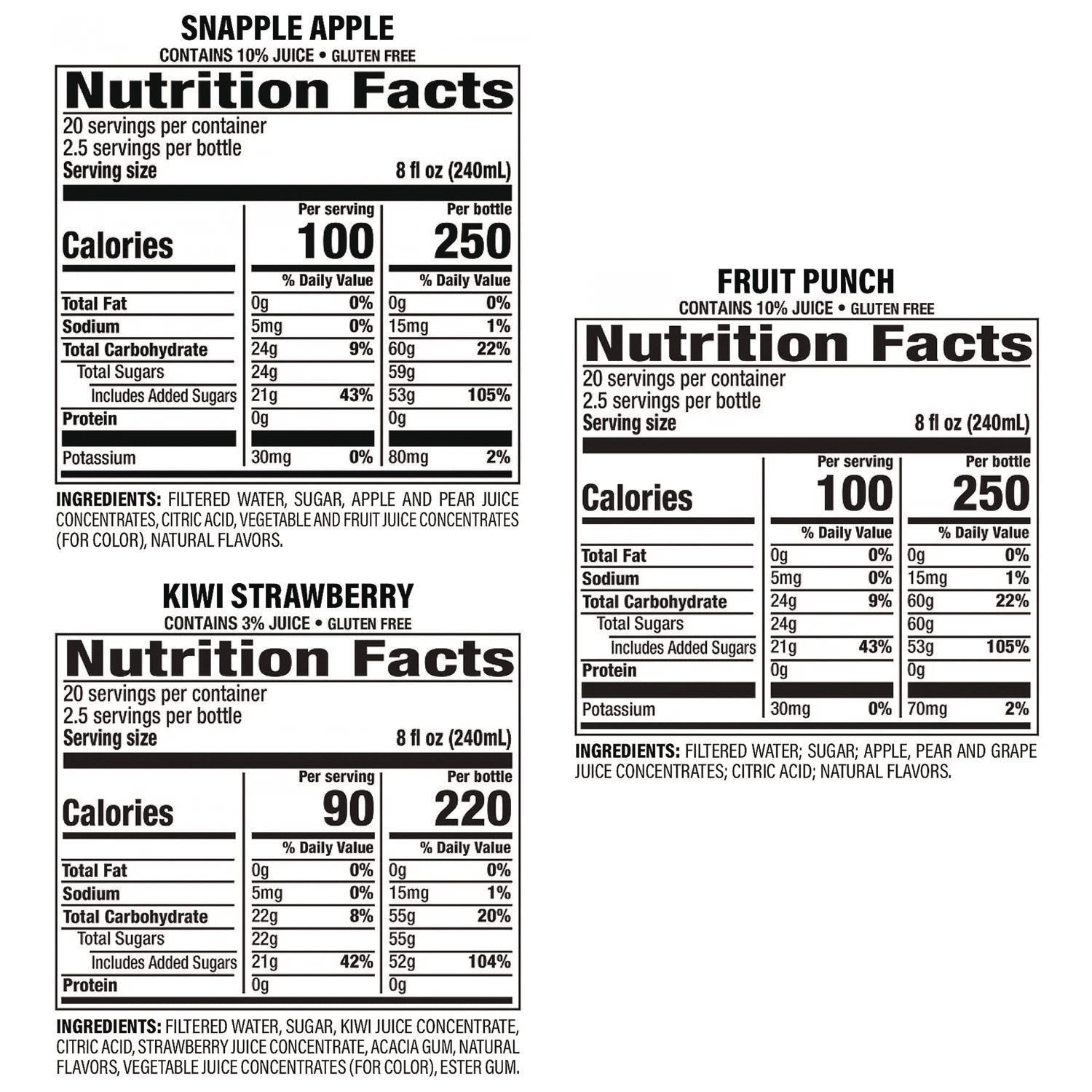 Fruit Punch, Kiwi Strawberry, Apple - 24 / Carton