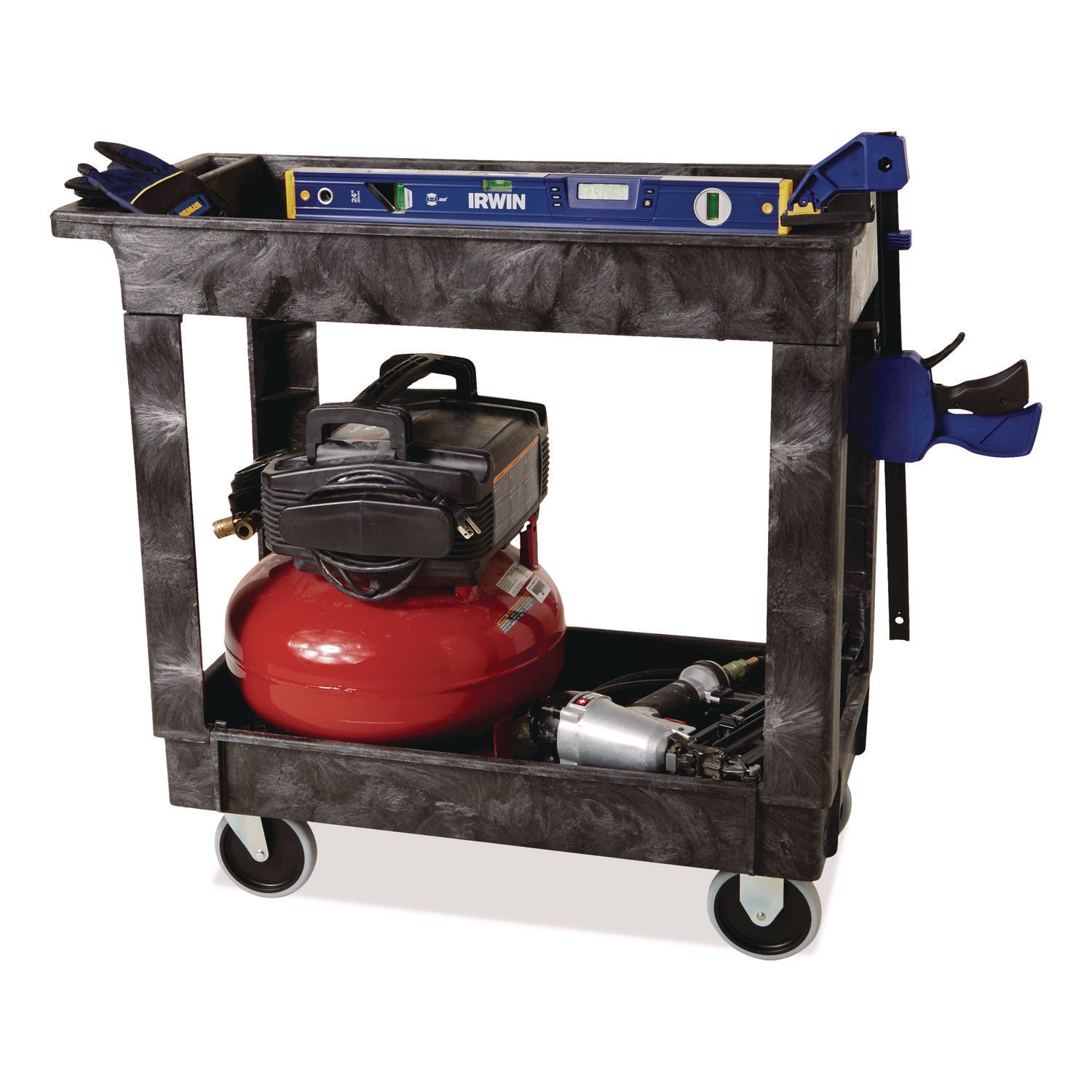2 Shelf - 500 lb Load Capacity - 4 Casters - 5" Caster Size - 34.25" Length x 17.37" Width x 31.50" Height - Black - 1 Each