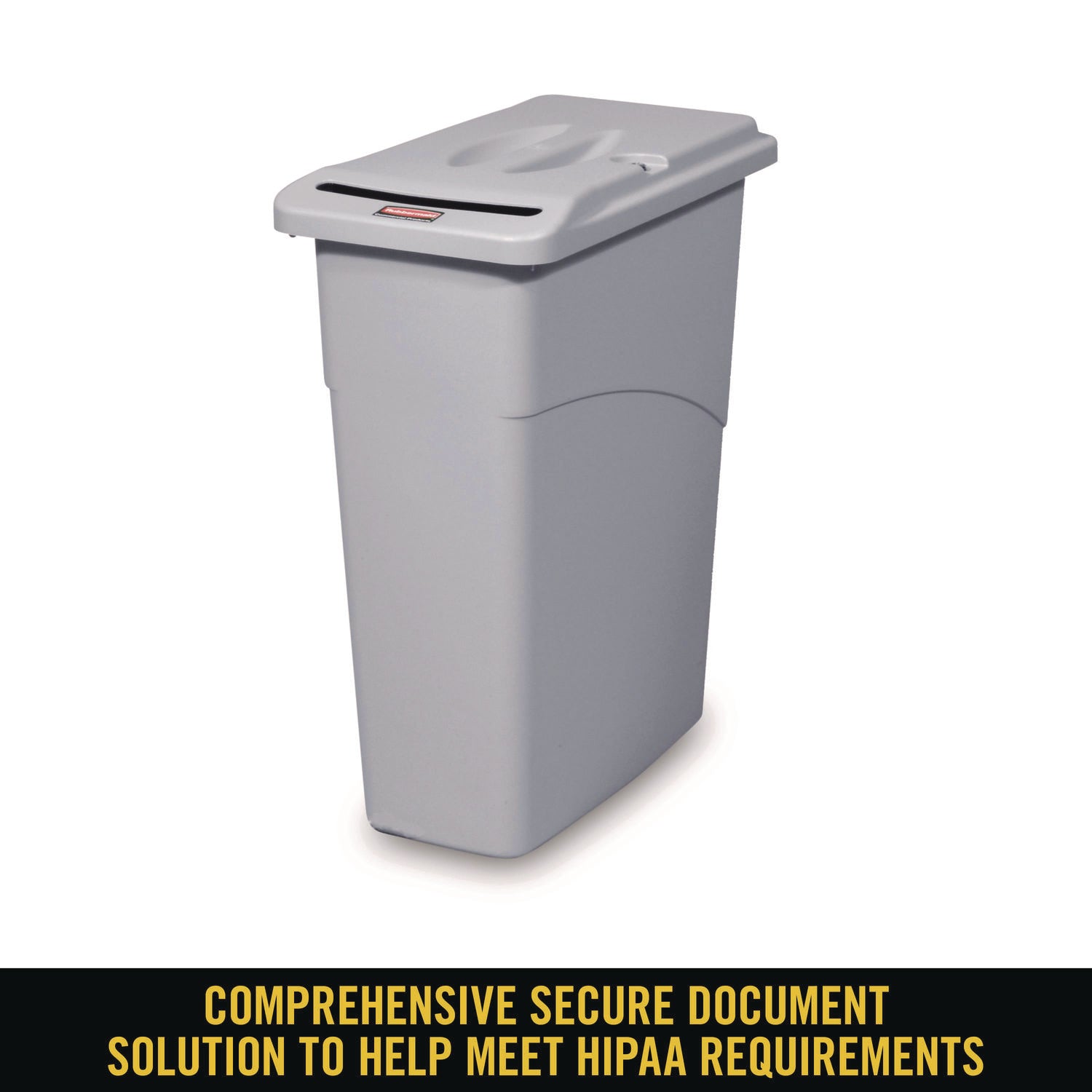 Rubbermaid Commercial Slim Jim Confidential Document Container w/Lid - 23 gal Capacity - Lid Locked - 30" Height x 10.6" Width x 20.1" Depth - Gray - 1 Each