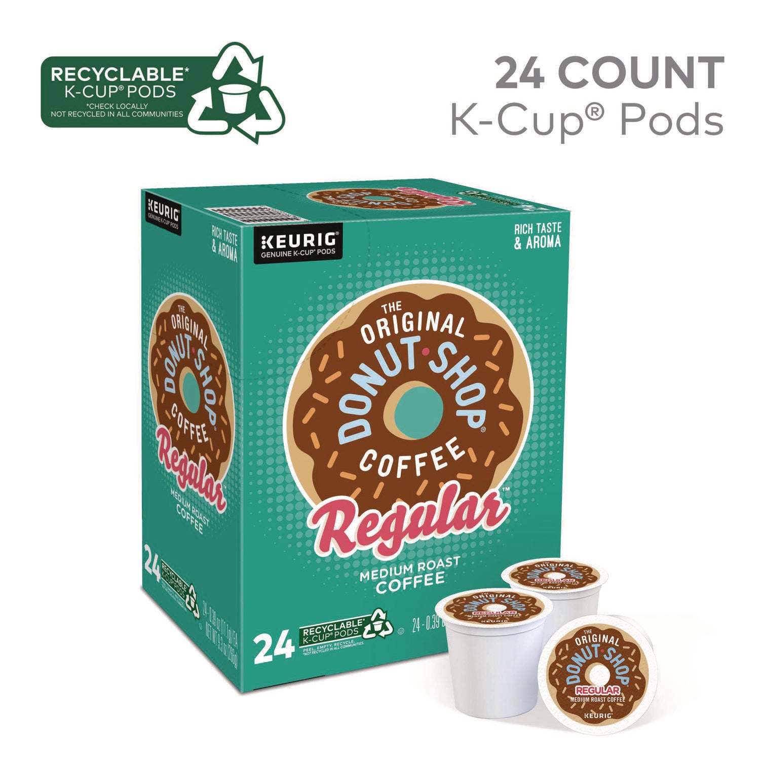 Compatible with Keurig Brewer - Regular - Medium - 0.4 oz - K-Cup, Pod - Donut Shop Blend - Kosher - 24 / Box