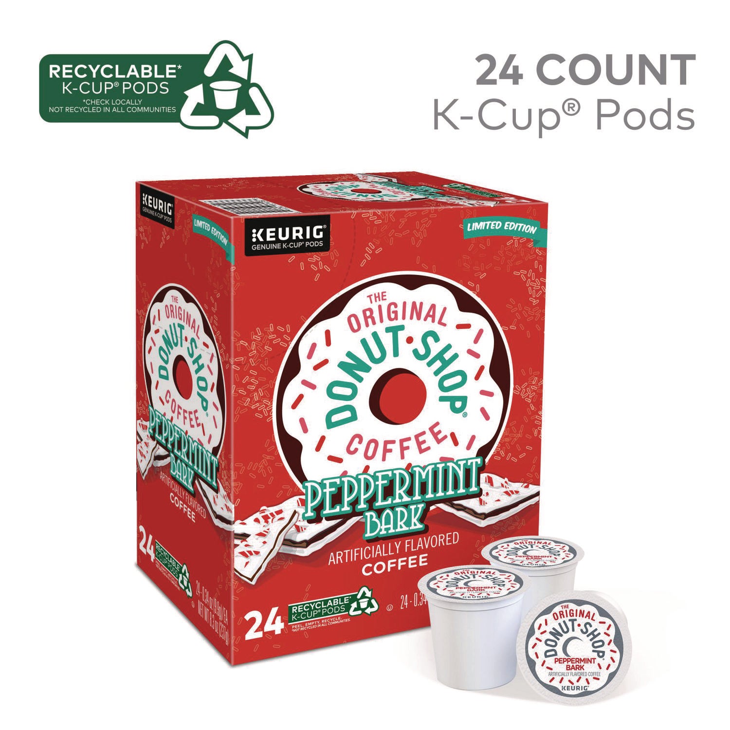 Compatible with K-Cup Brewer - Light - K-Cup, Pod - Peppermint Bark - Kosher - 24 / Box