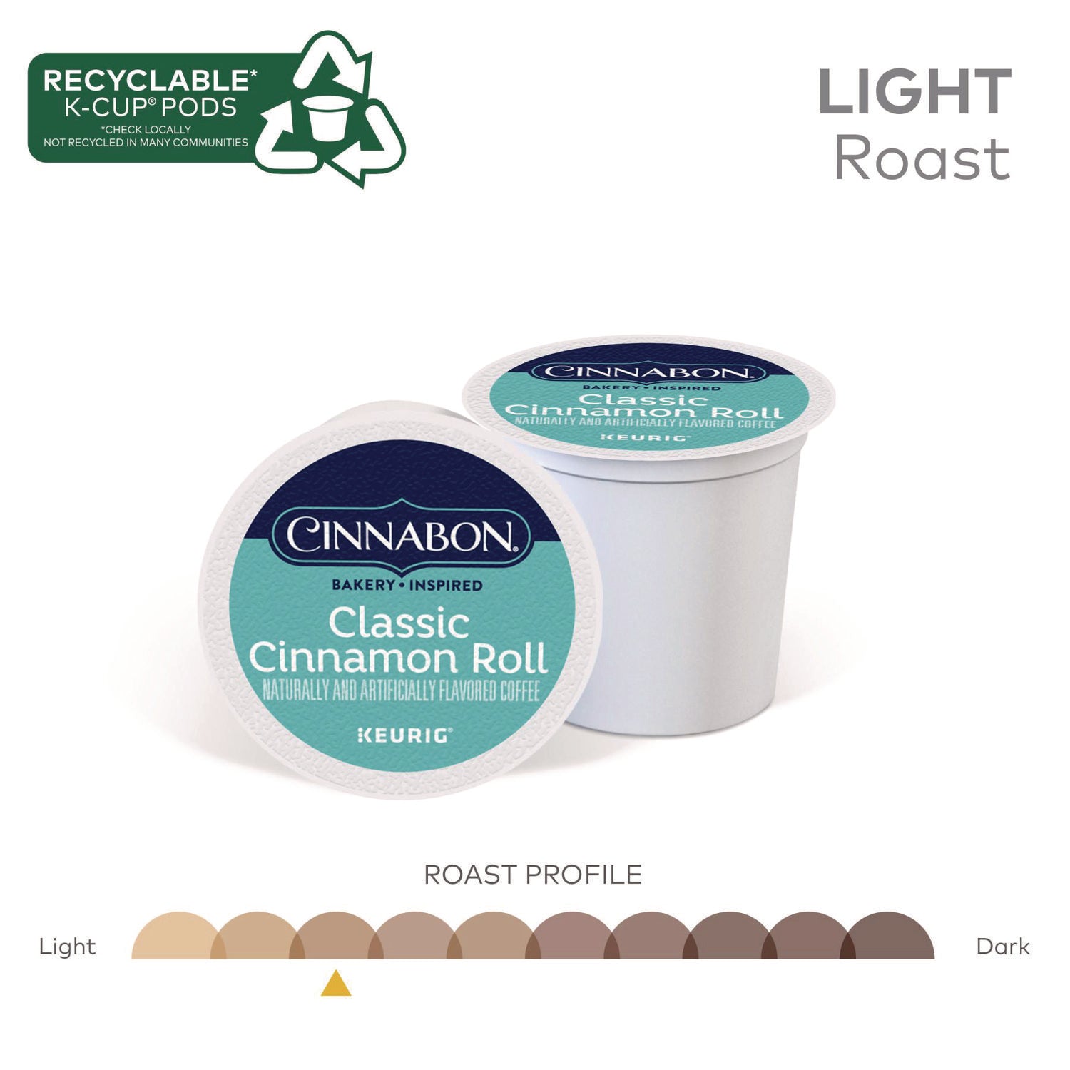 Compatible with Keurig Brewer - Regular - Light - K-Cup, Pod - Classic Cinnamon Roll - Kosher - 24 / Box