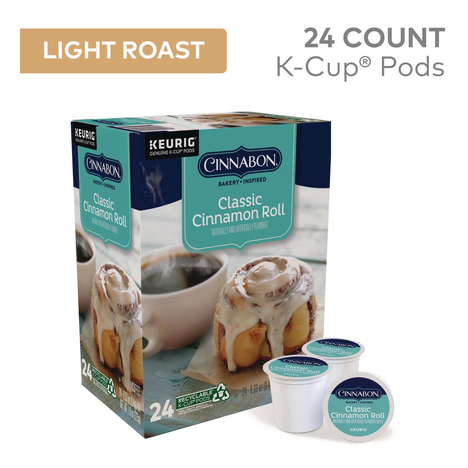 Compatible with Keurig Brewer - Regular - Light - K-Cup, Pod - Classic Cinnamon Roll - Kosher - 24 / Box