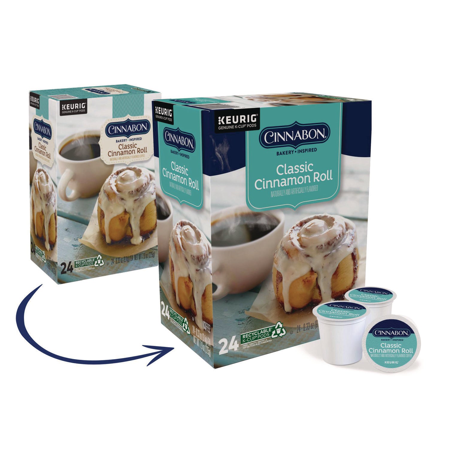 Compatible with Keurig Brewer - Regular - Light - K-Cup, Pod - Classic Cinnamon Roll - Kosher - 24 / Box