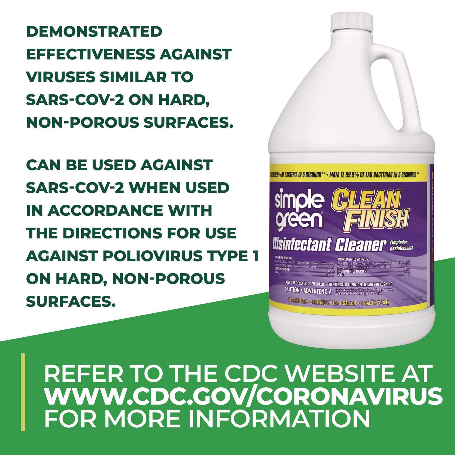 Clean Finish Disinfectant Cleaner, Herbal, 1 gal Bottle, 4/Carton
