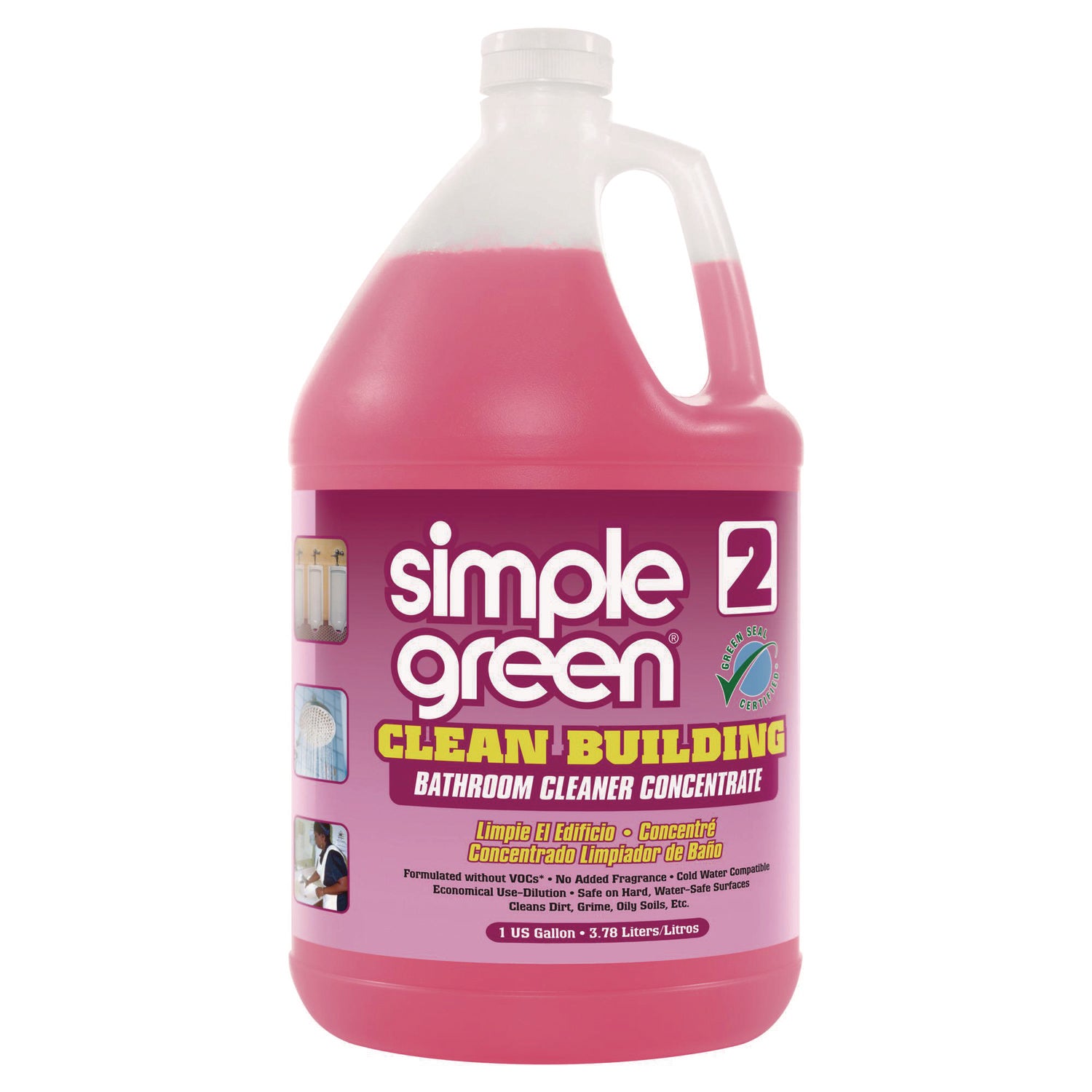 Simple Green Clean Building Bathroom Cleaner - For Bathroom - Concentrate - Liquid - 128 fl oz (4 quart) - Non-flammable, Fragrance-free - Pink - 1 Each