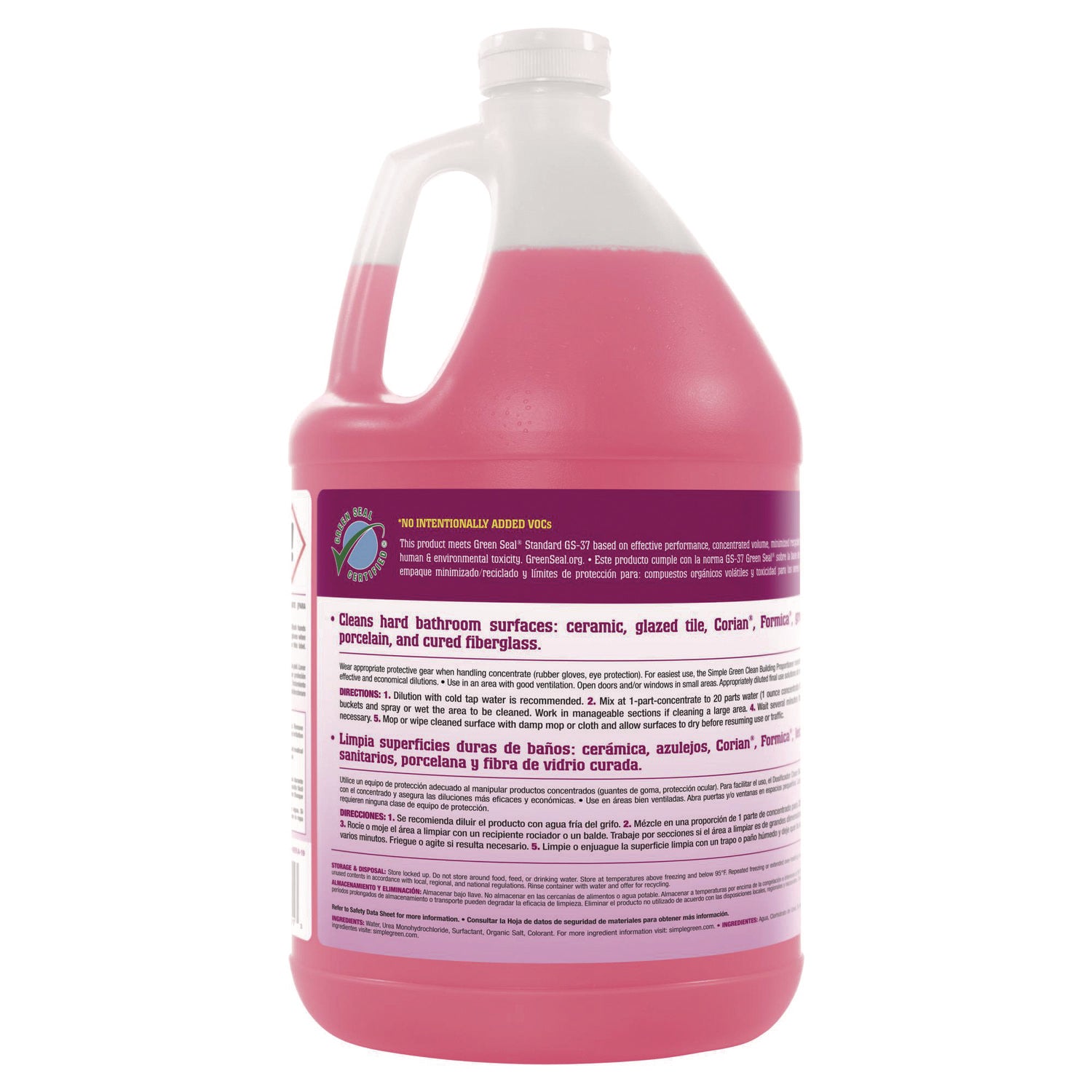 Simple Green Clean Building Bathroom Cleaner - For Bathroom - Concentrate - Liquid - 128 fl oz (4 quart) - Non-flammable, Fragrance-free - Pink - 1 Each