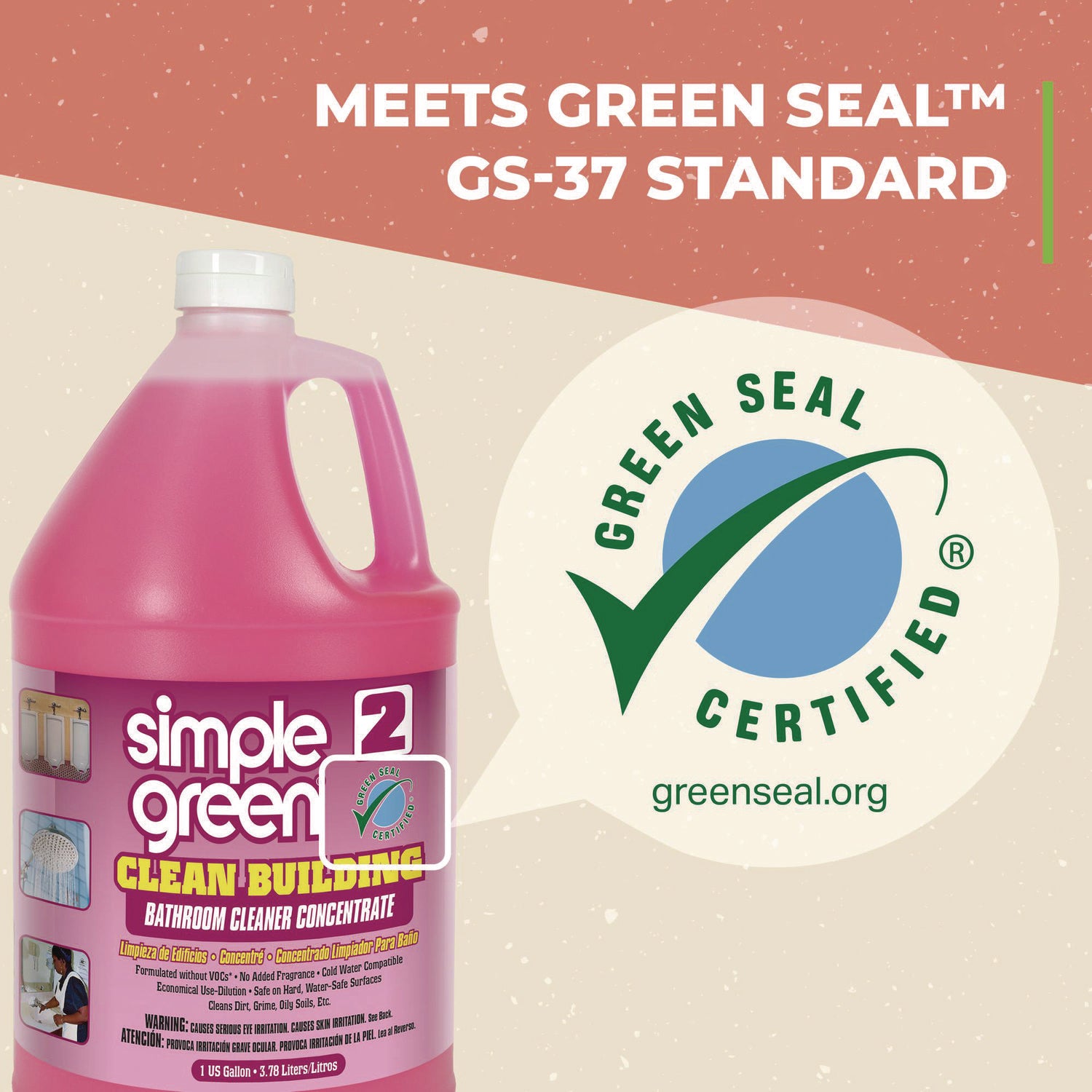 Simple Green Clean Building Bathroom Cleaner - For Bathroom - Concentrate - Liquid - 128 fl oz (4 quart) - Non-flammable, Fragrance-free - Pink - 1 Each