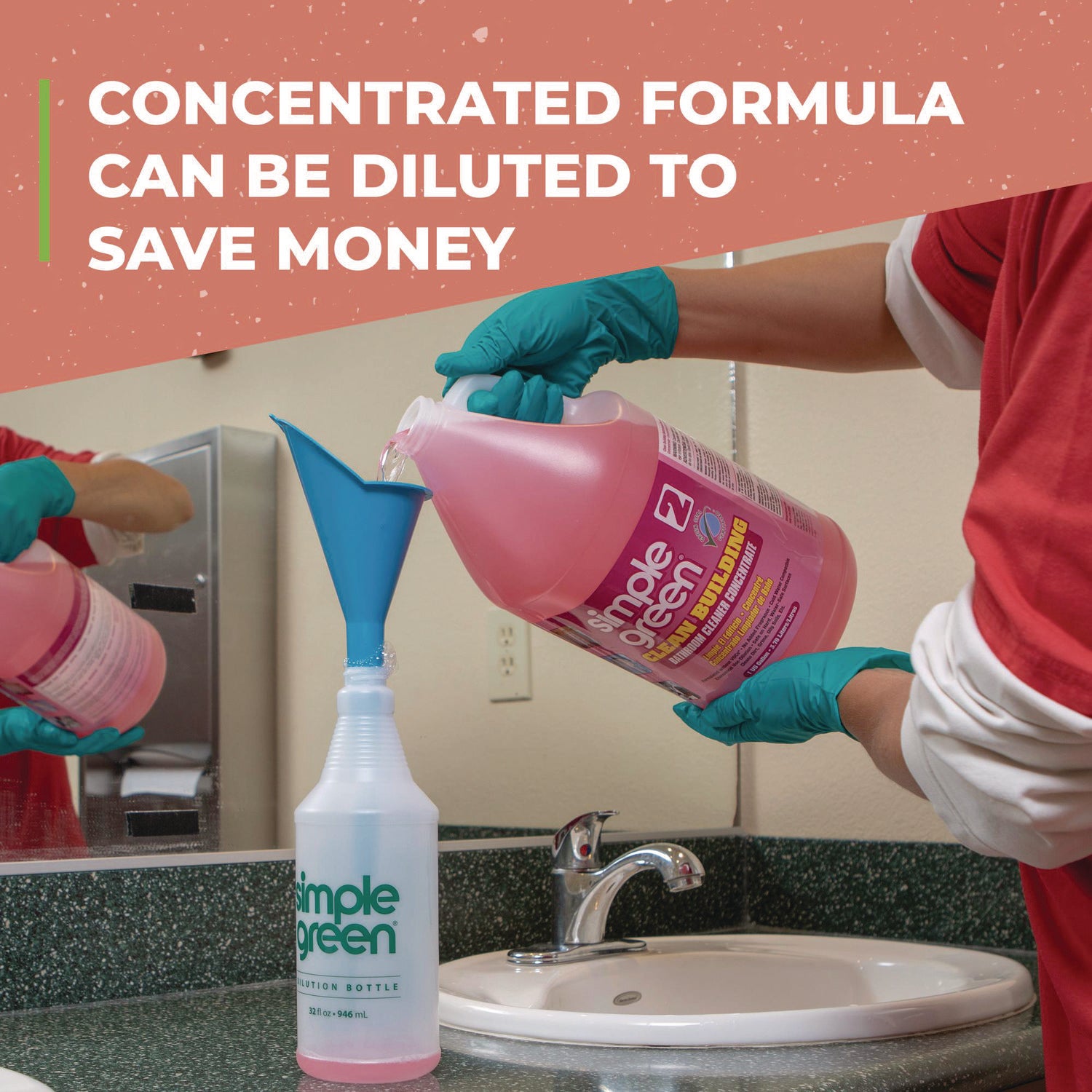 Simple Green Clean Building Bathroom Cleaner - For Bathroom - Concentrate - Liquid - 128 fl oz (4 quart) - Non-flammable, Fragrance-free - Pink - 1 Each