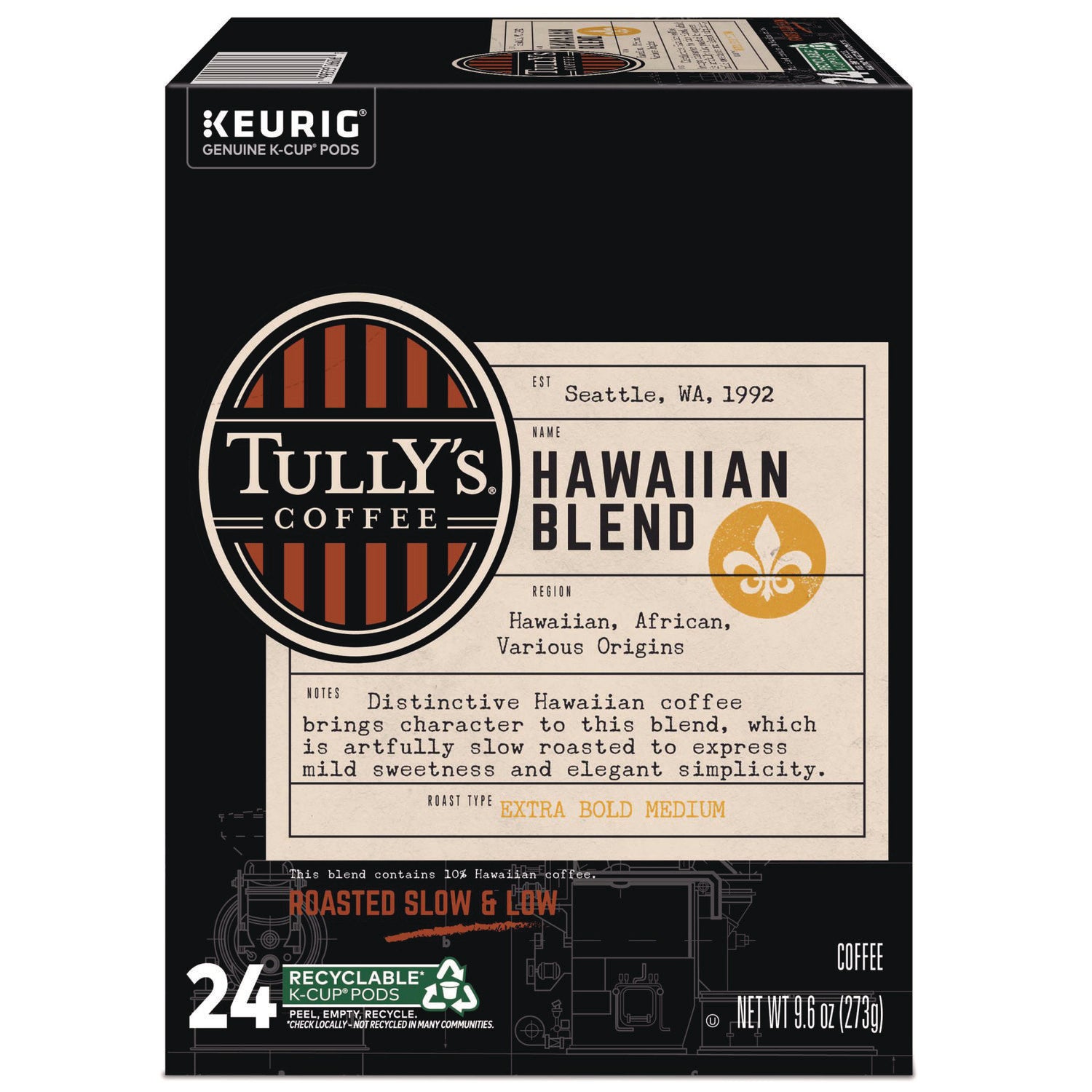 Compatible with Keurig K-Cup Brewer - Regular - Extra Bold Medium - 9.6 oz - 24 K-Cup - K-Cup, Pod - Hawaiian Blend - Kosher - 24 / Box