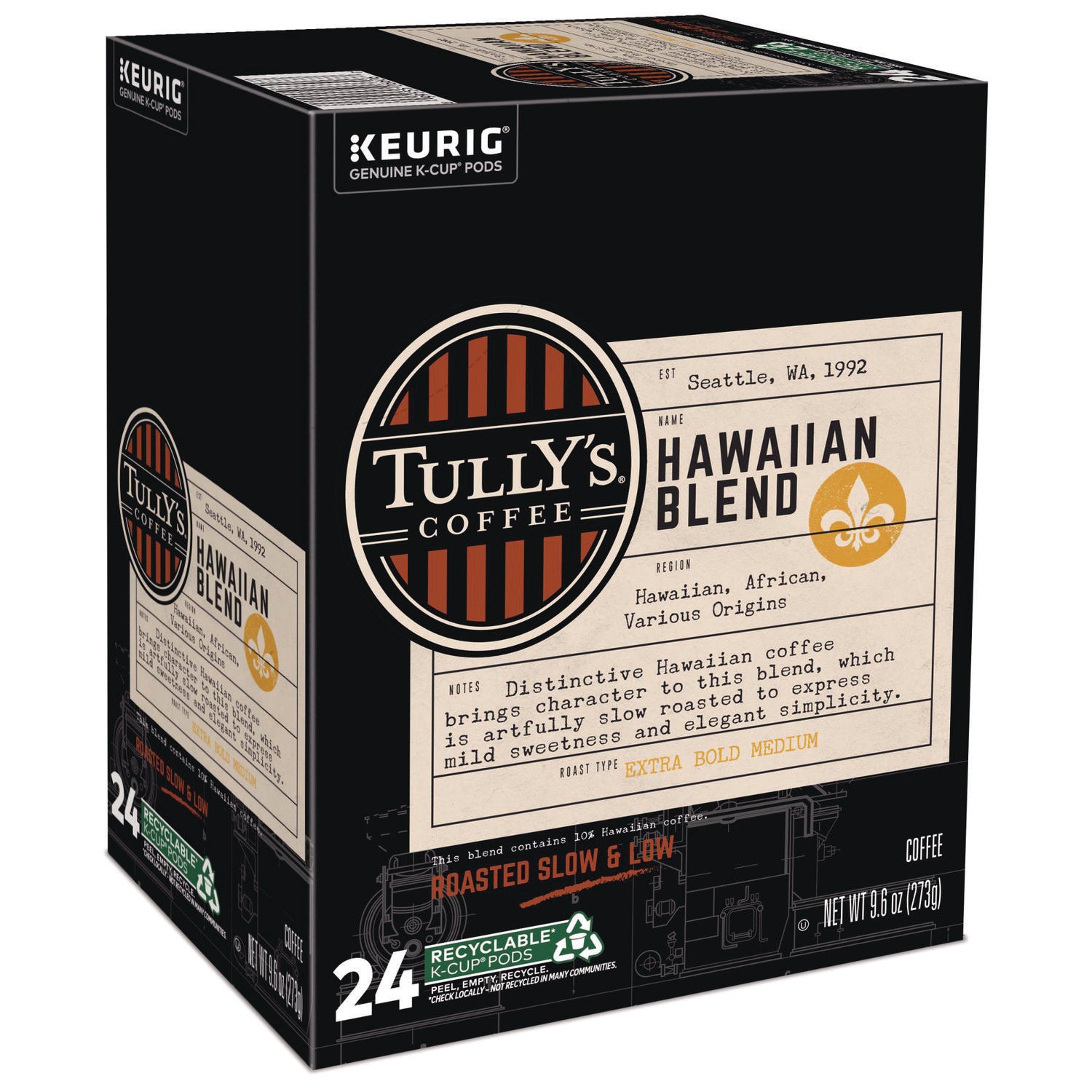 Compatible with Keurig K-Cup Brewer - Regular - Extra Bold Medium - 9.6 oz - 24 K-Cup - K-Cup, Pod - Hawaiian Blend - Kosher - 24 / Box