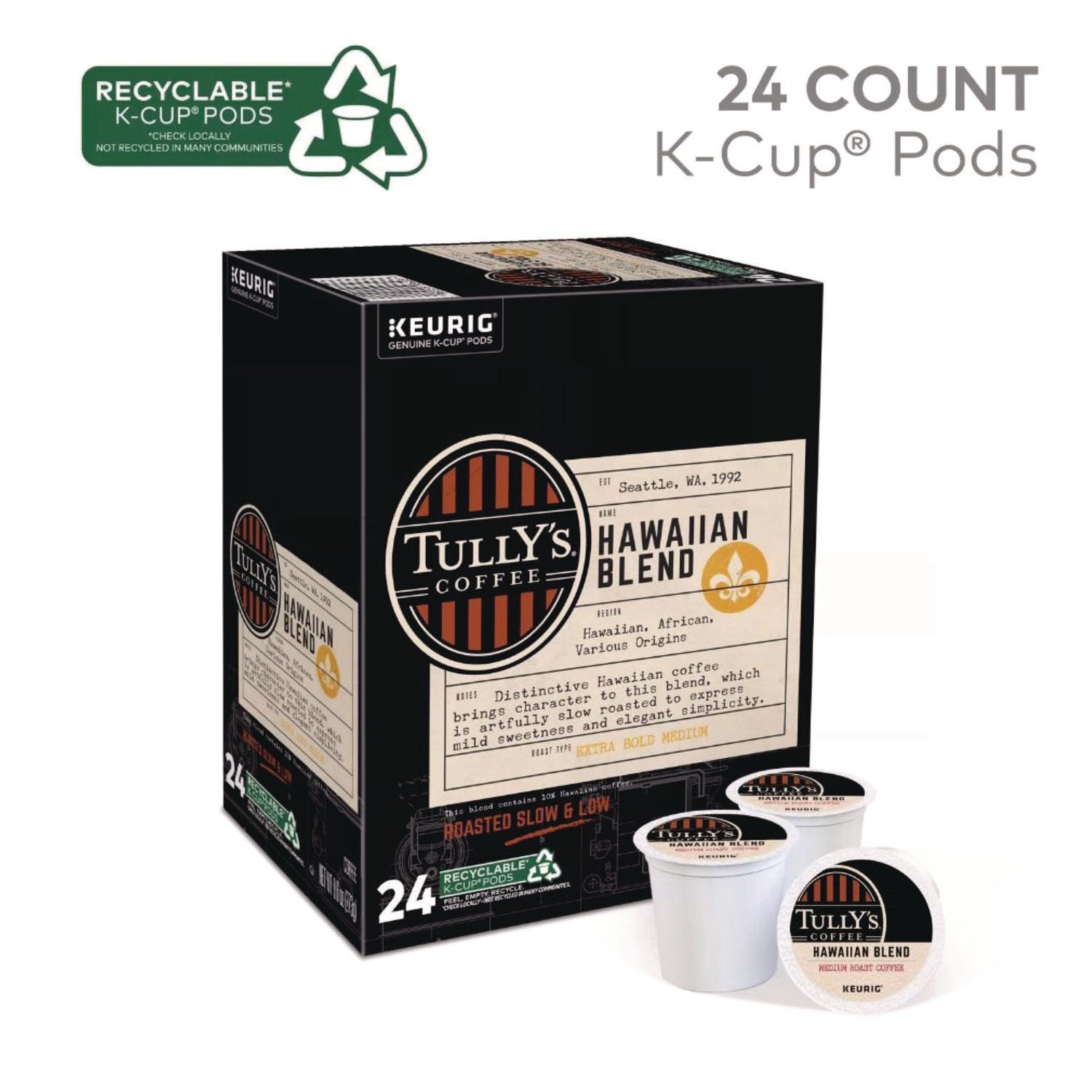 Compatible with Keurig K-Cup Brewer - Regular - Extra Bold Medium - 9.6 oz - 24 K-Cup - K-Cup, Pod - Hawaiian Blend - Kosher - 24 / Box