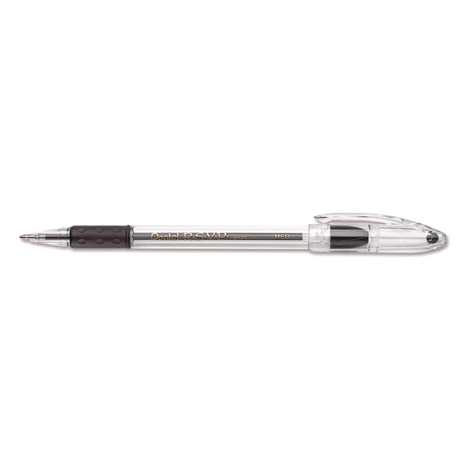Pentel R.S.V.P. Ballpoint Stick Pens - Medium Pen Point - Refillable - Black Ink - Clear Barrel - Stainless Steel Tip - 24 / Pack
