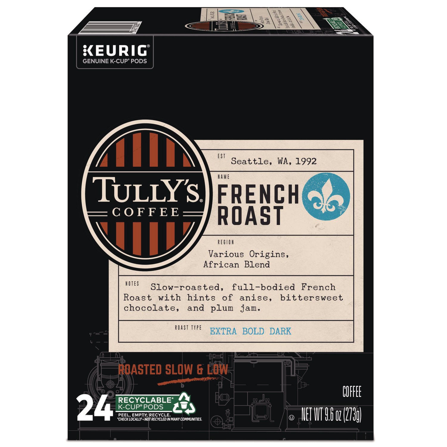 Compatible with Keurig Brewer - Regular - Extra Bold Dark - 9.6 oz - 24 K-Cup - K-Cup, Pod - French Roast - Kosher - 24 / Box