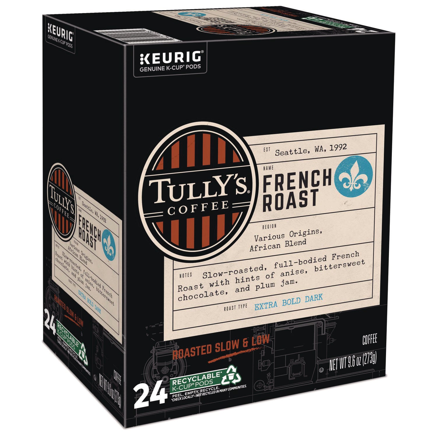 Compatible with Keurig Brewer - Regular - Extra Bold Dark - 9.6 oz - 24 K-Cup - K-Cup, Pod - French Roast - Kosher - 24 / Box