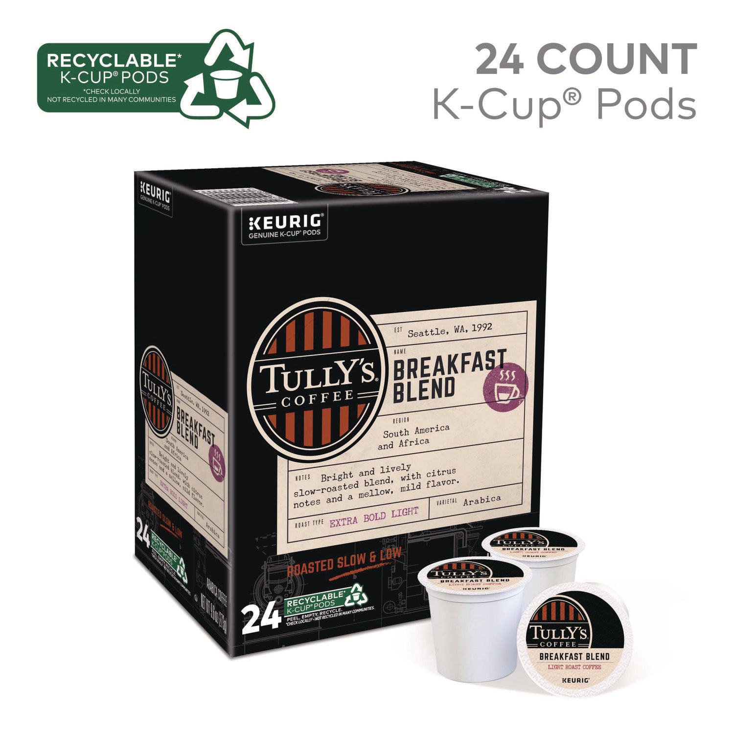 Compatible with Keurig Brewer - Regular - Light - K-Cup, Pod - Breakfast Blend - Kosher - 24 / Box