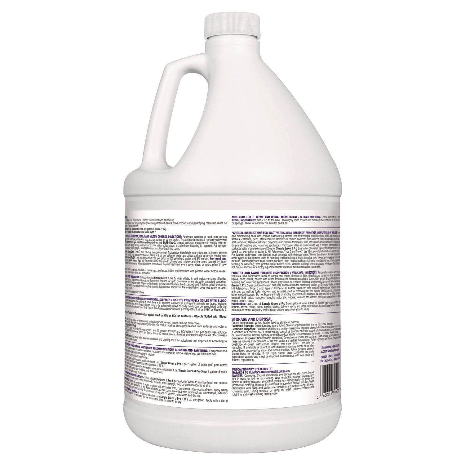 Simple Green D Pro 5 One-Step Disinfectant - Concentrate - 128 fl oz (4 quart) - Disinfectant, Unscented, Dye-free - Clear - 1 Each