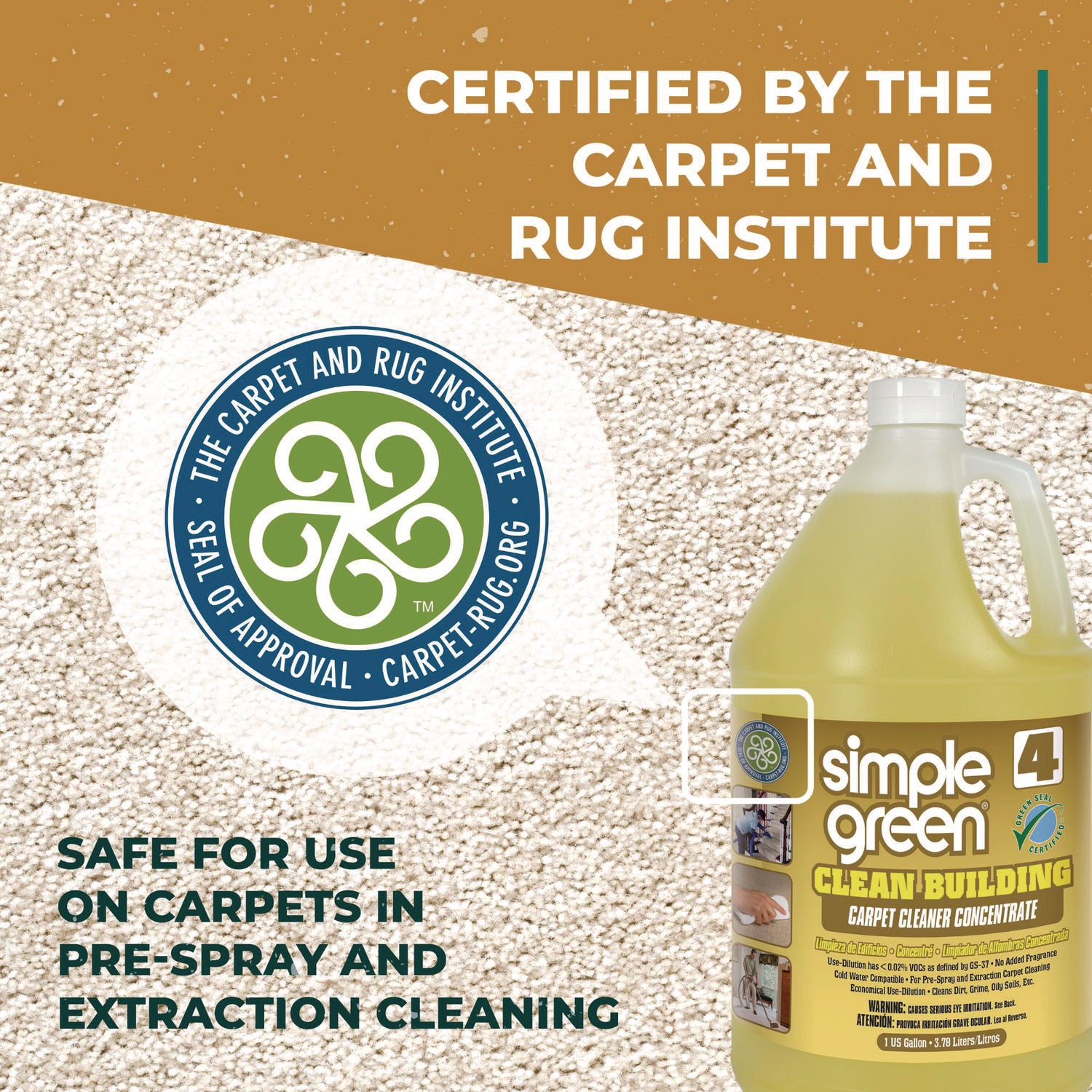 Simple Green Clean Building Carpet Cleaner Concentrate - For Carpet - Concentrate - Liquid - 128 fl oz (4 quart) - Non-flammable, Fragrance-free - Sand - 1 Each