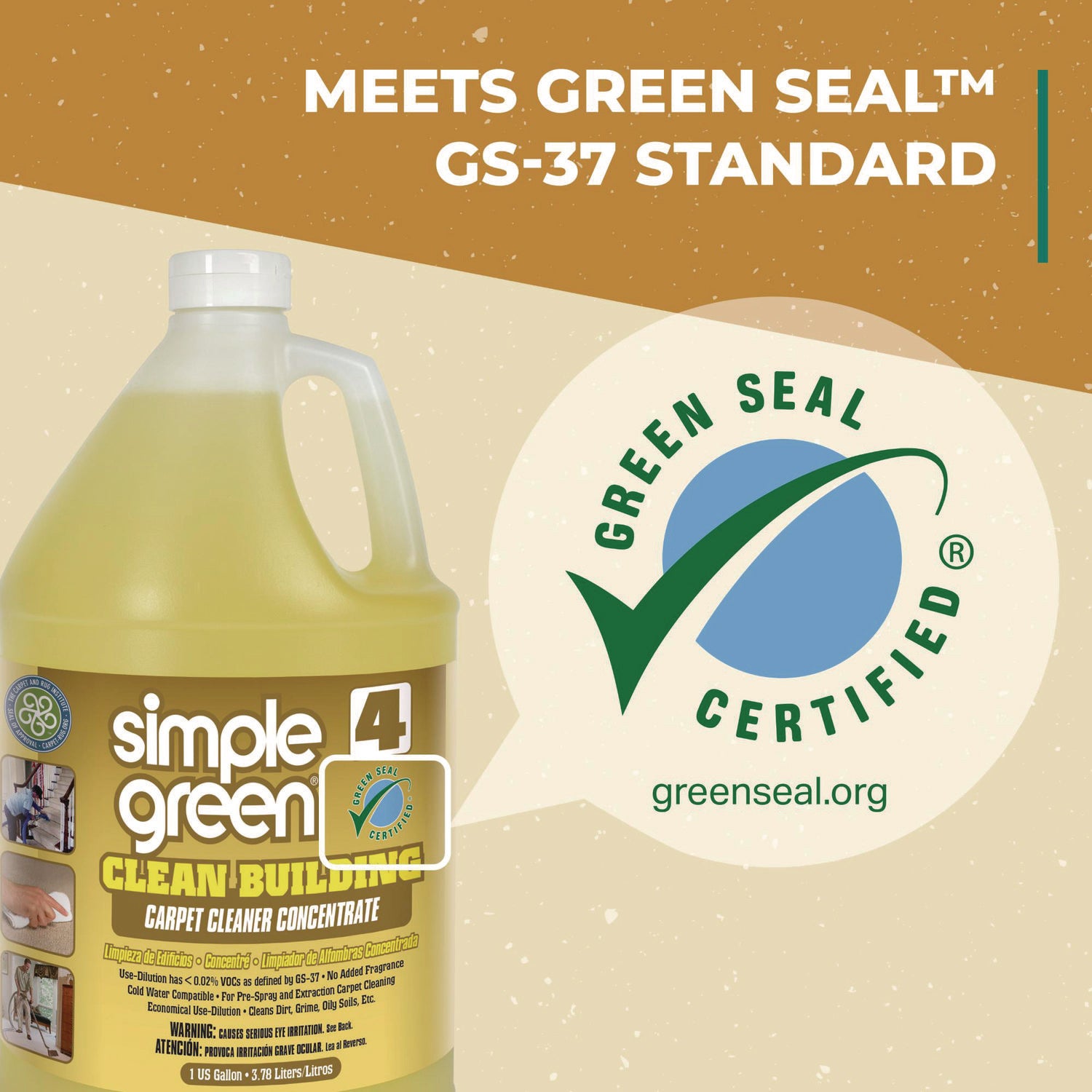 Simple Green Clean Building Carpet Cleaner Concentrate - For Carpet - Concentrate - Liquid - 128 fl oz (4 quart) - Non-flammable, Fragrance-free - Sand - 1 Each