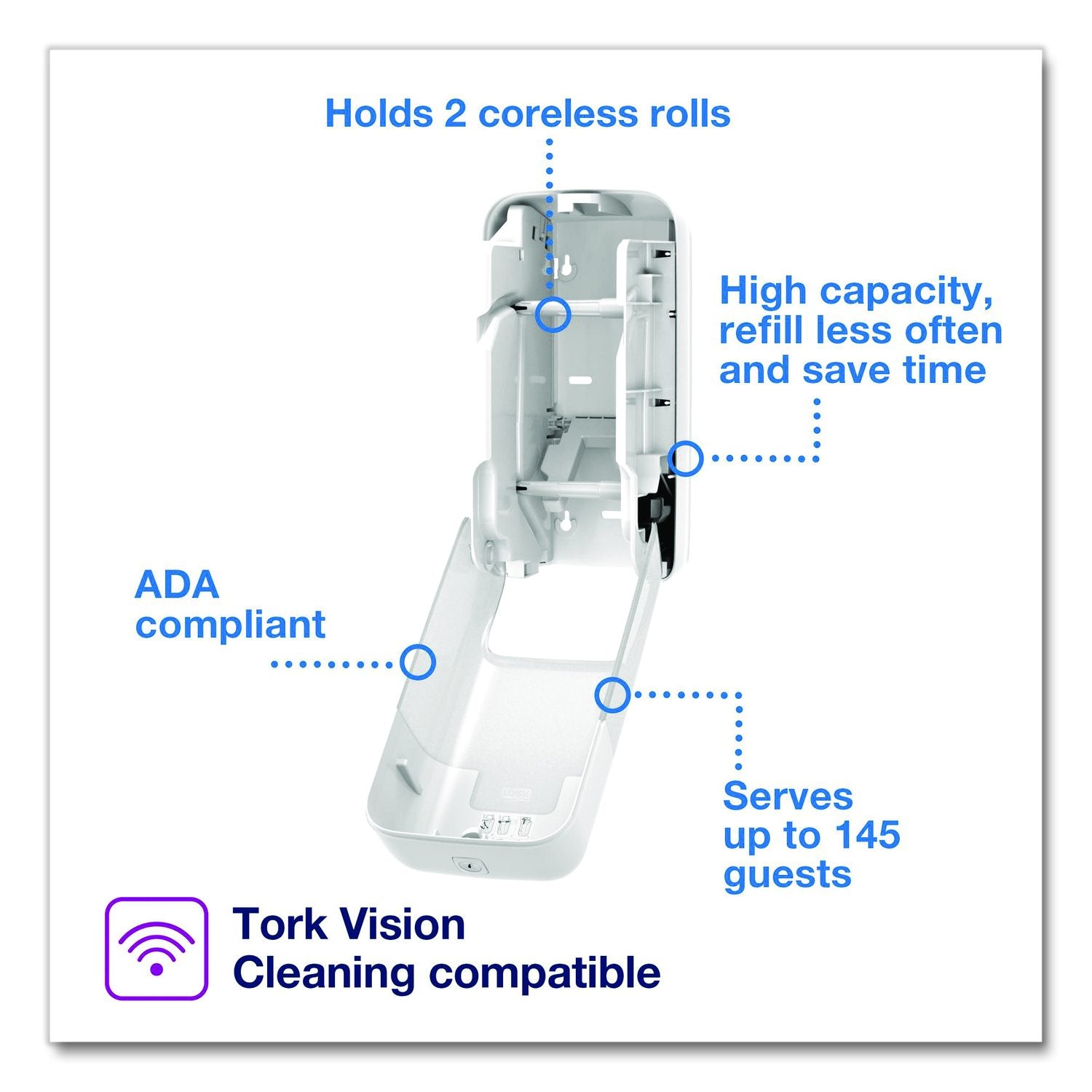 Optiserve Two-Roll Coreless Toilet Paper Dispenser, 6.73 X 6.85 X 12.71, White