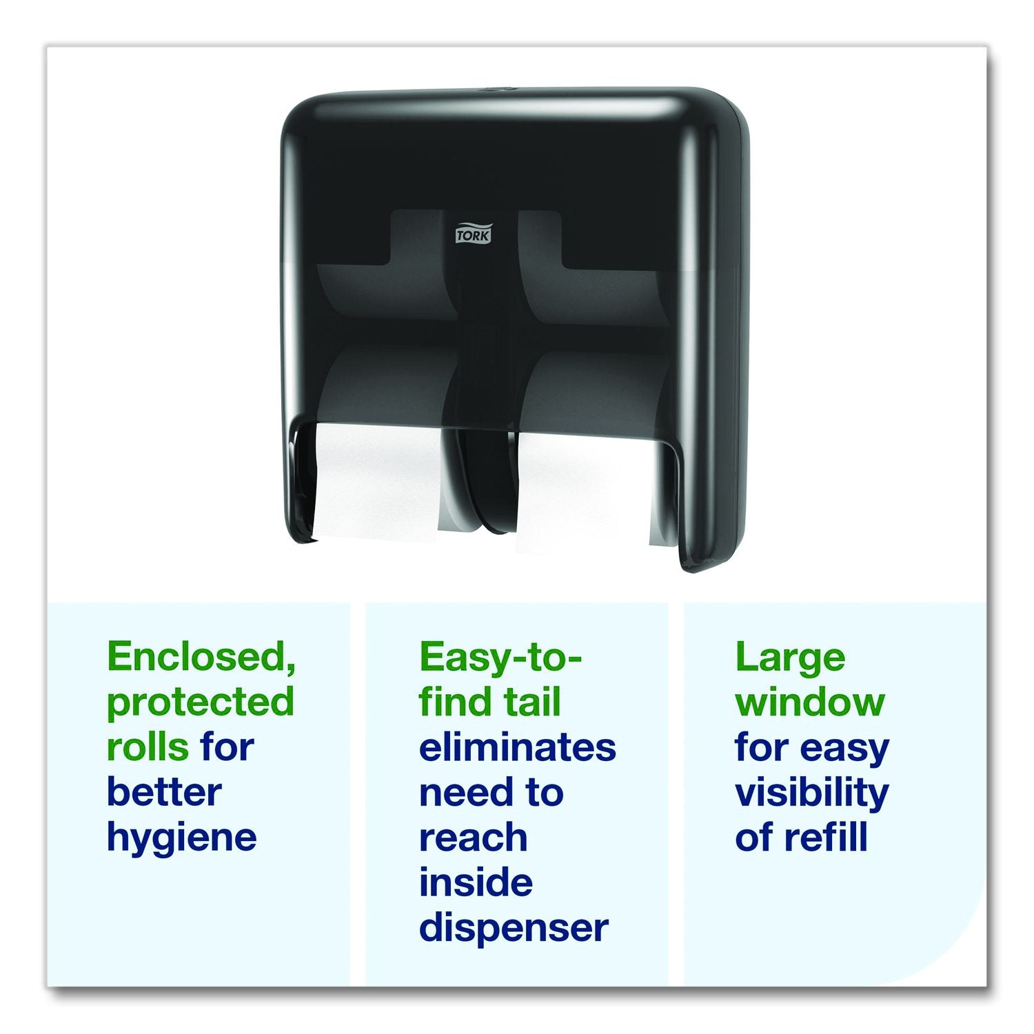 Optiserve Four-Roll Coreless Toilet Paper Dispenser, 12.6 X 6.85 X 12.71, Black