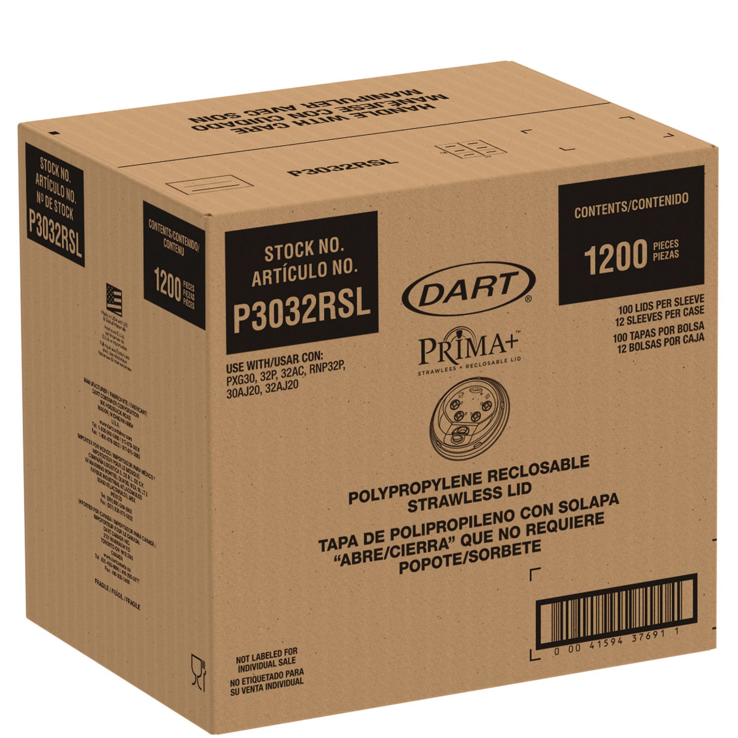 Prima Strawless Plastic Lids, Fits 30 oz to 32 oz Cold Cups, Clear, 100/Sleeve, 12 Sleeves/Carton