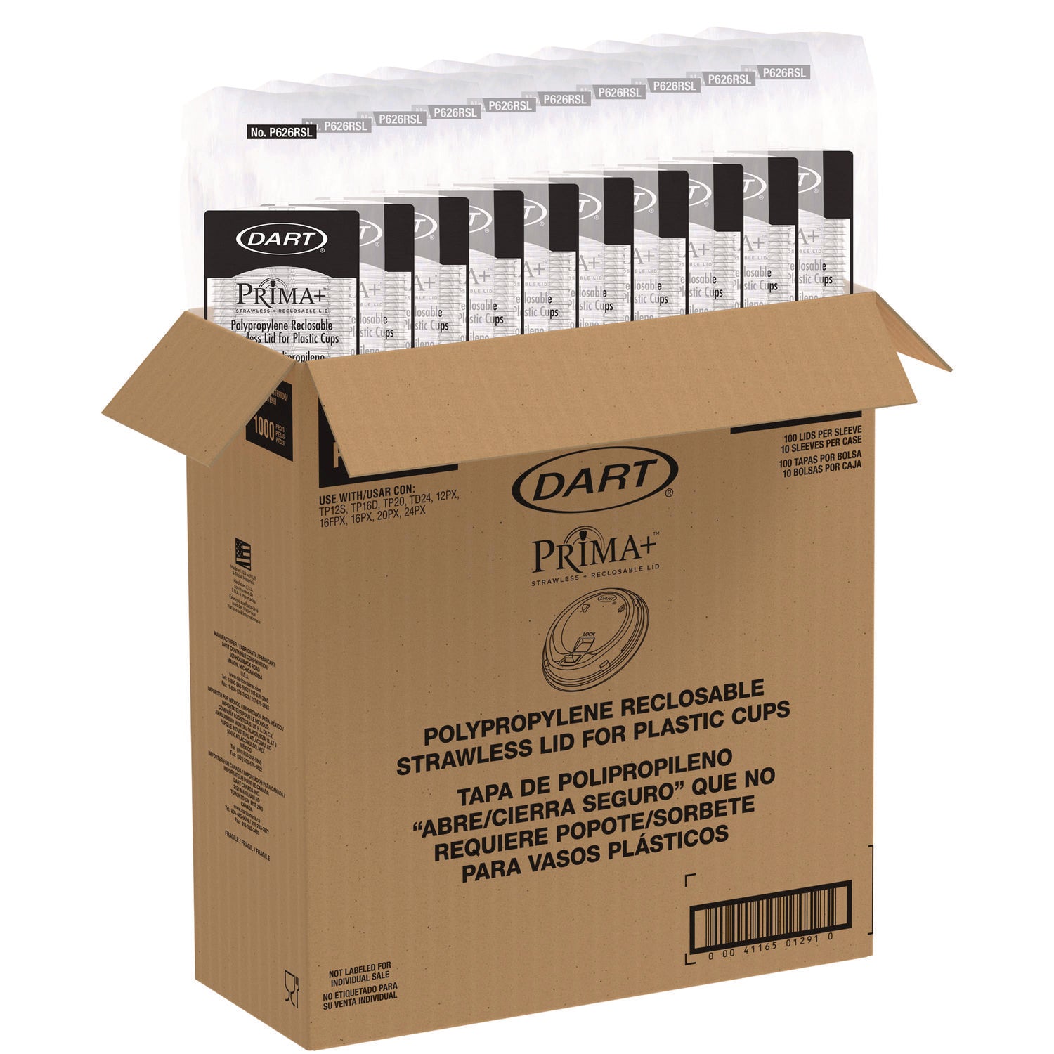 Prima Strawless Plastic Lids, Fits 12 oz to 26 oz Cold Cups, Clear, 100/Sleeve, 10 Sleeves/Carton
