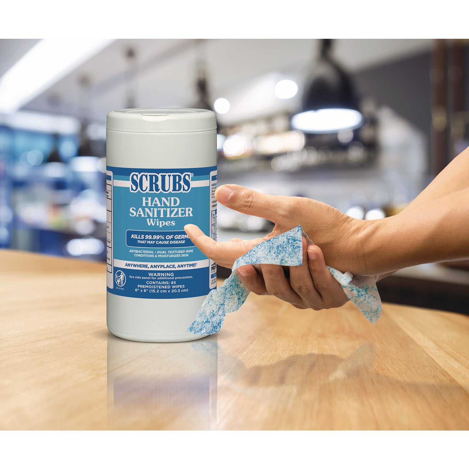 SCRUBS Hand Sanitizer Wipes - Blue, WhiteTub - 85/Tub - 1 Each